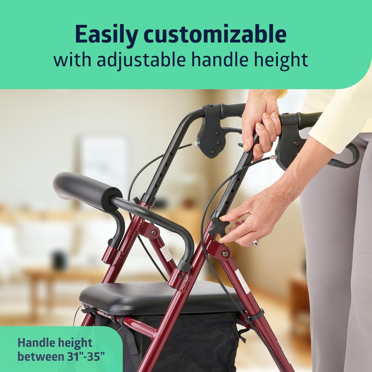 Medline Aluminum Rollator Walker with Seat – Lightweight, Foldable & Comfortable Mobility Aid