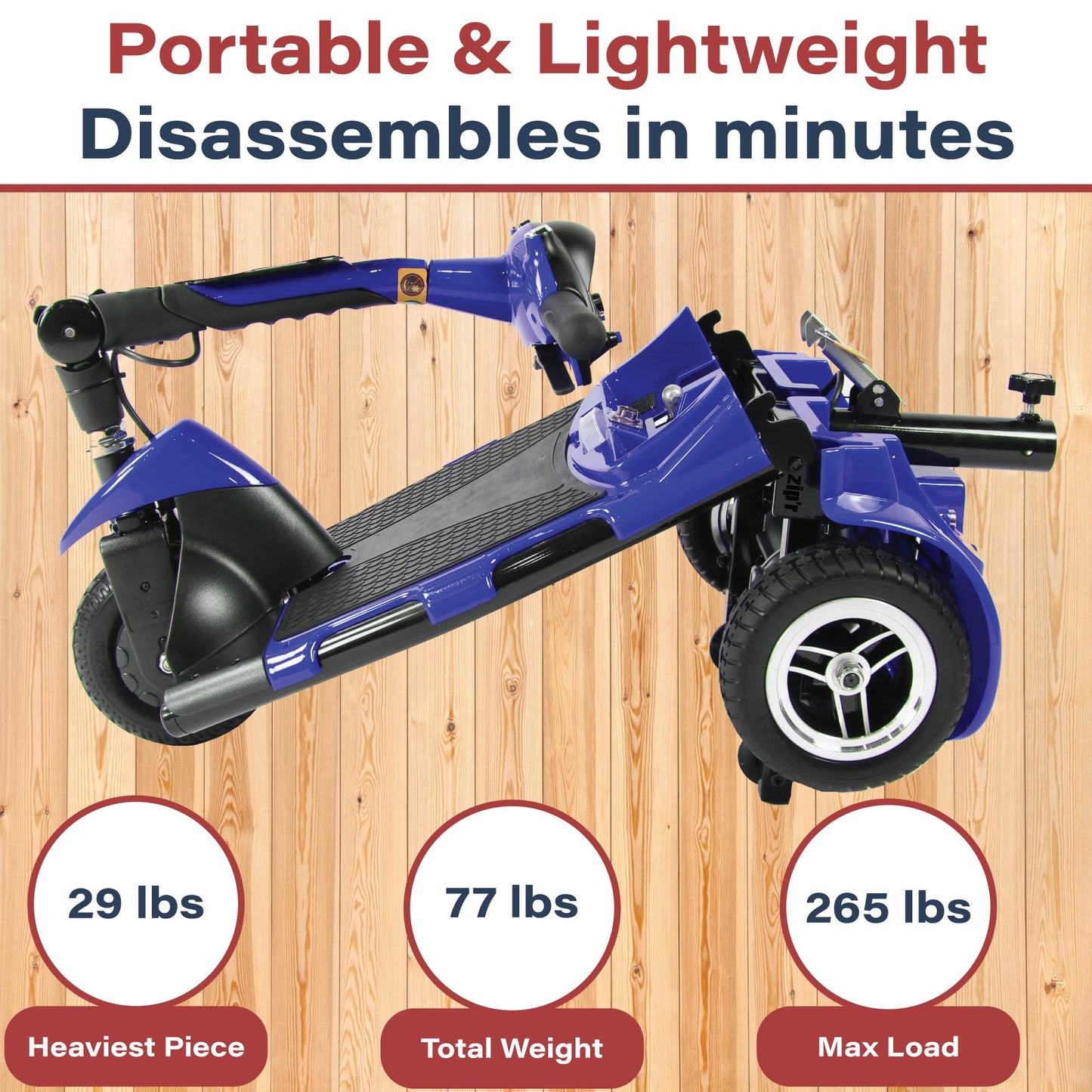 Zipr Roo 3 Wheel Mobility Scooter - Electric Powered Mobile Wheelchair Medical Aid - Folding Collapsible Compact for Travel, Seniors, Adults - Long Range Battery with Charger Basket Included