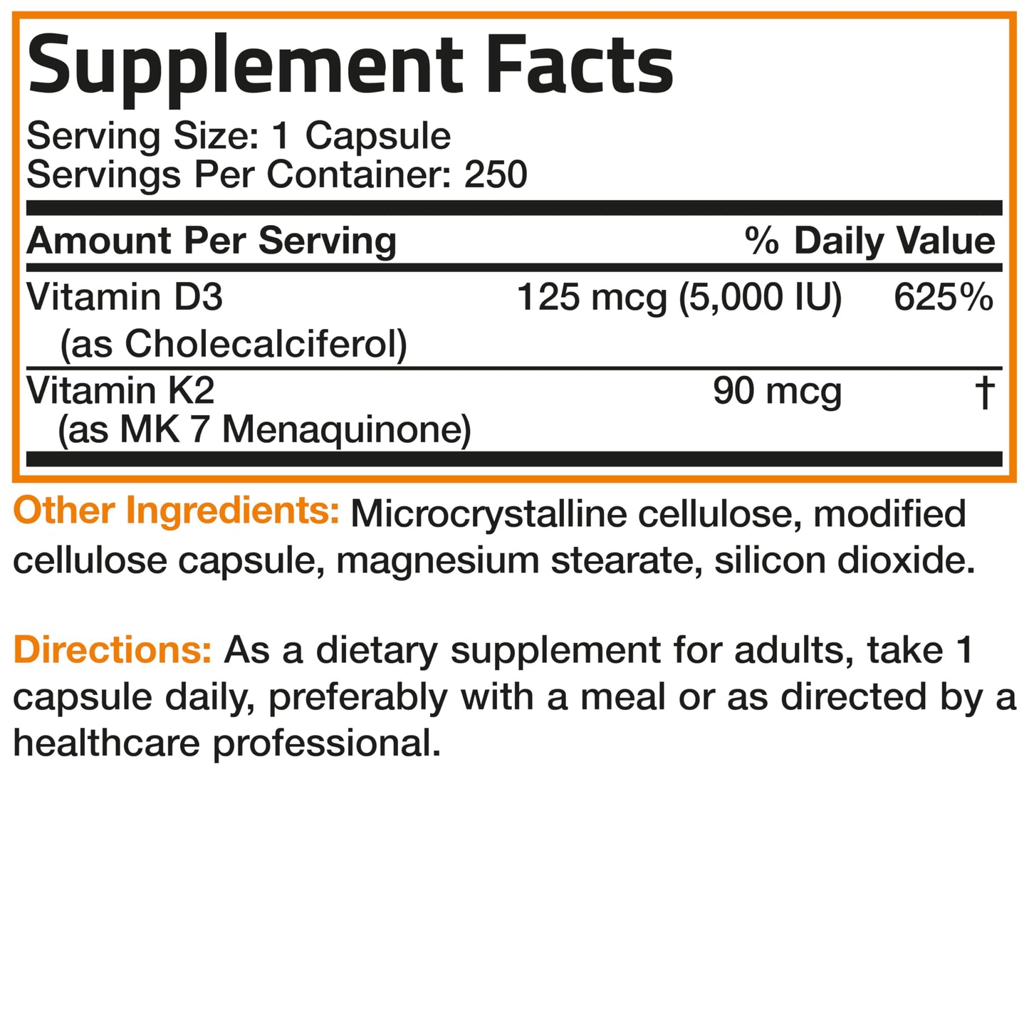 Bronson Vitamin K2 (MK7) with D3 Supplement Non-GMO Formula 5000 IU Vitamin D3 & 90 mcg K2 MK-7 Easy to Swallow D & K Complex, 120 Capsules