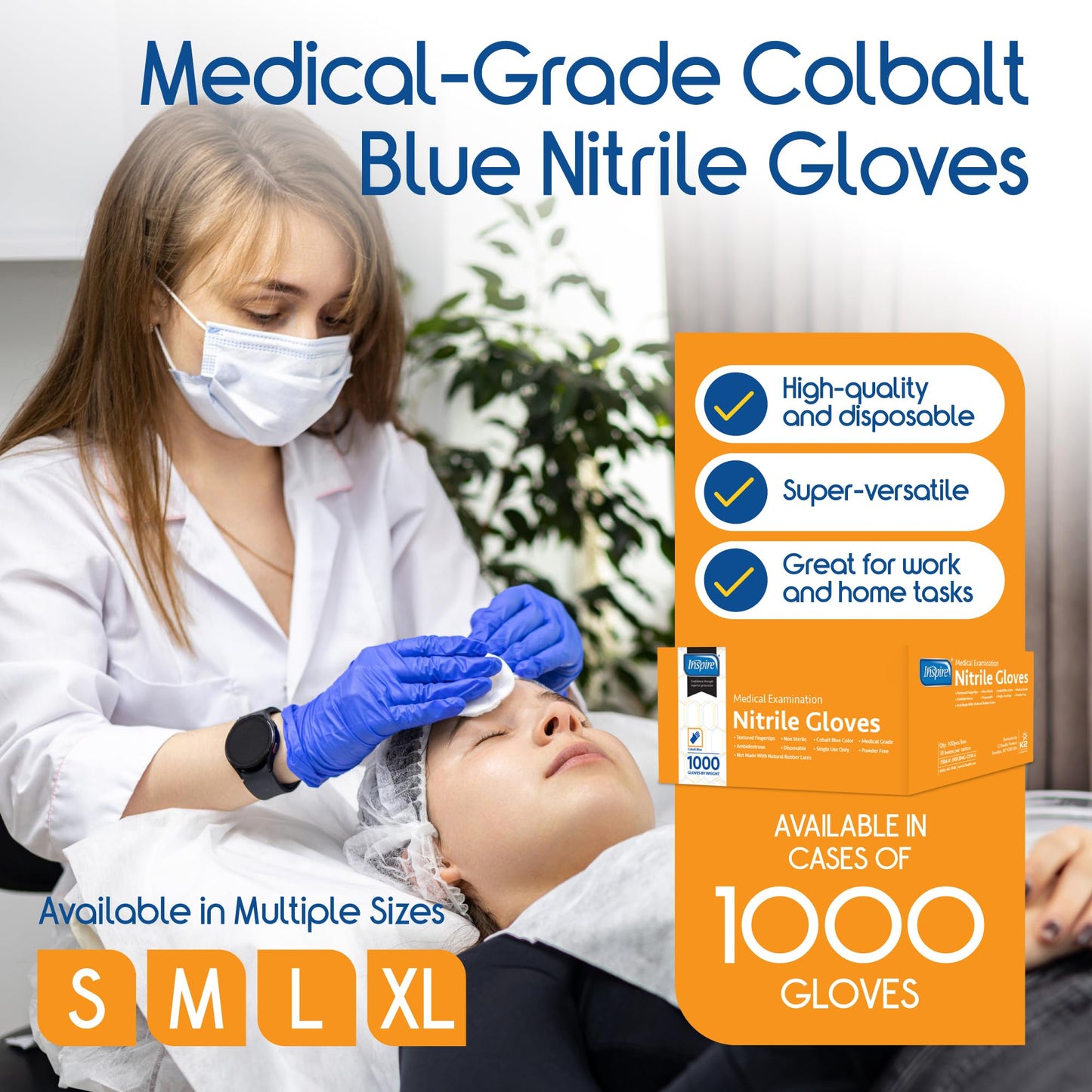 Inspire Nitrile Gloves Medical Examination | The Original Quality Stretch Cobalt Blue | 4.5 Grade Disposable Latex Free Doctors,EMT, Food Service, Cleaning, Janitorial, Household, Hospitals and More