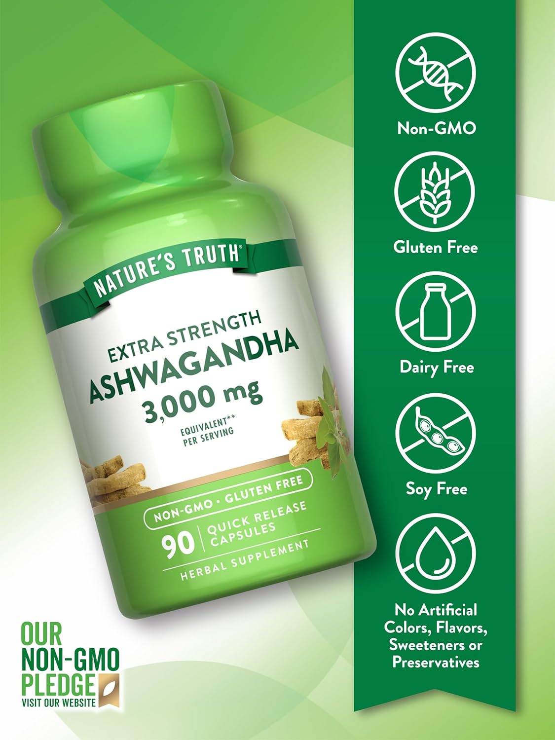 Nature's Truth Ashwagandha Capsules | 3000mg | 90 Count | Extra Strength | with Black Pepper | Non-GMO & Gluten Free Supplement