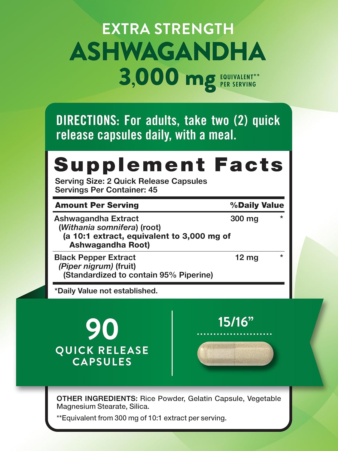 Nature's Truth Ashwagandha Capsules | 3000mg | 90 Count | Extra Strength | with Black Pepper | Non-GMO & Gluten Free Supplement