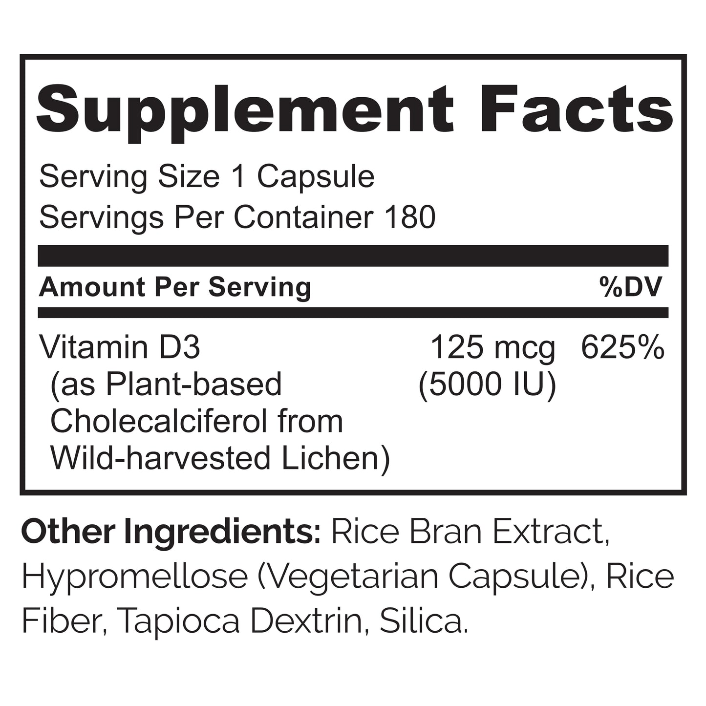 NATURELO Vitamin D - 5000 IU - Plant Based from Lichen - Natural D3 Supplement for Immune System, Bone Support, Joint Health - High Potency - Vegan - Non-GMO - Gluten Free - 180 Capsules