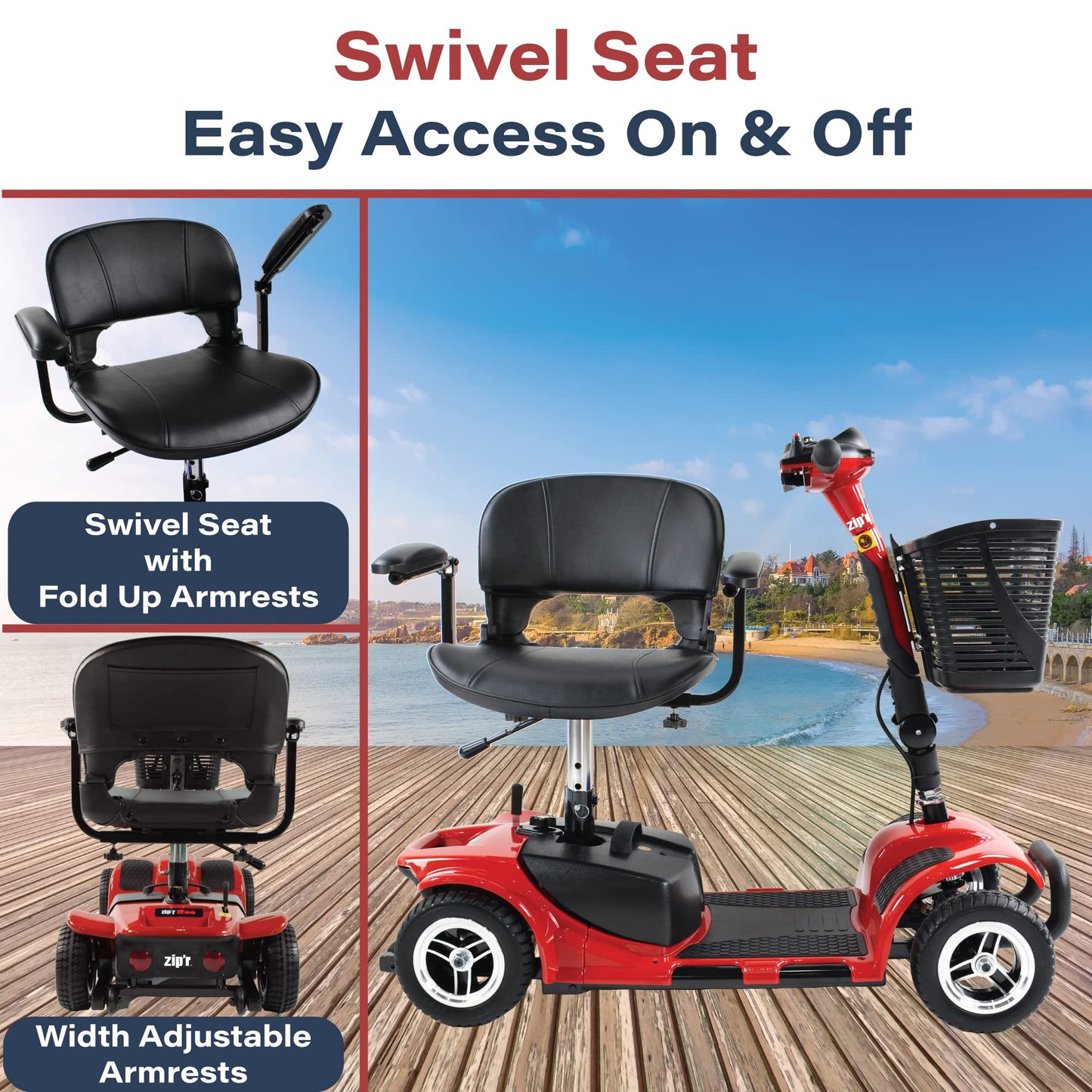 Zipr Roo 4 Wheel Mobility Scooter - Electric Powered Wheelchair Medical Aid - Compact Heavy Duty Mobile for Travel, Seniors, Adults, Handicapped - Long Range Battery with Charger Basket Included