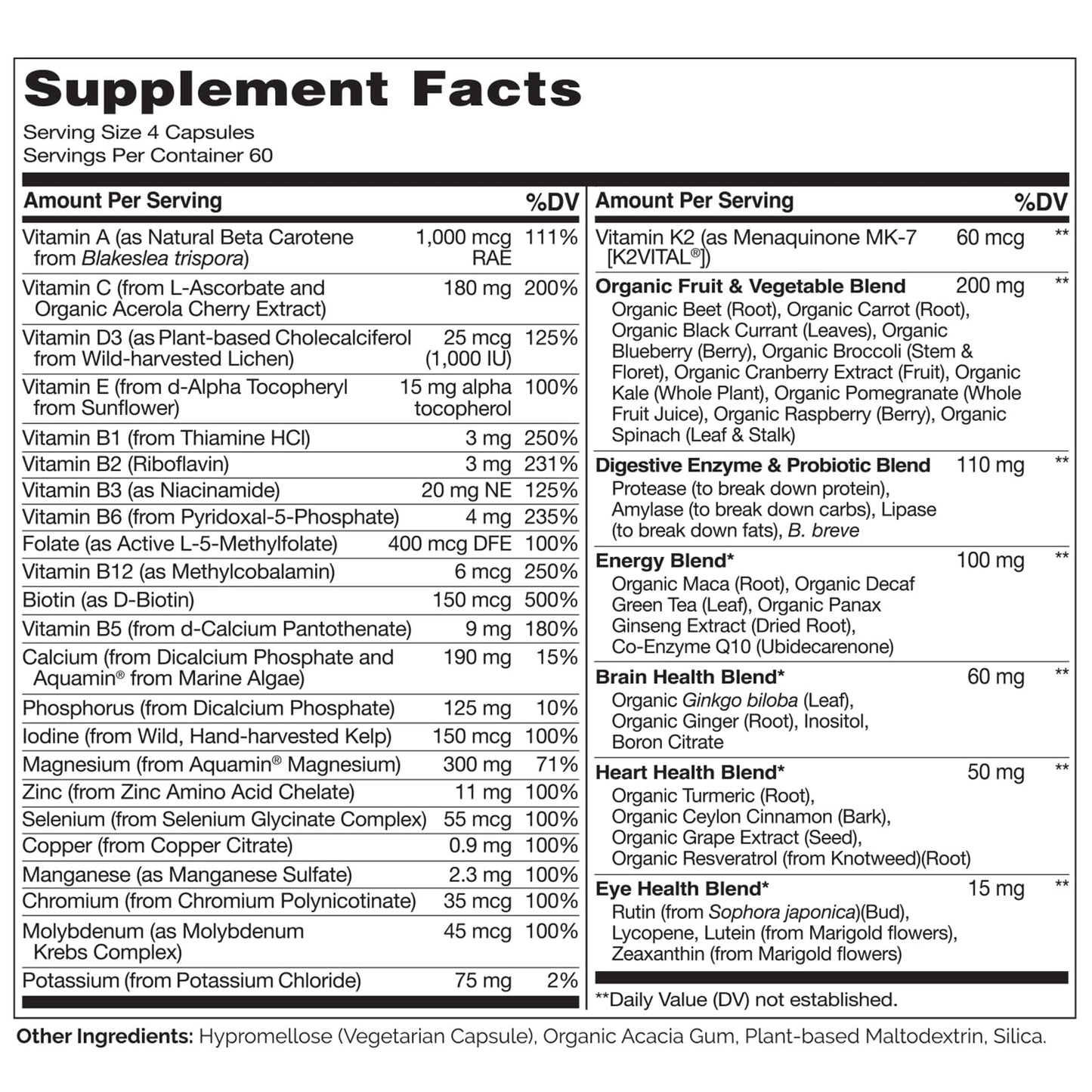 NATURELO Mens Multivitamins - Whole Food Multivitamin for Men with Vitamins, Minerals - 120 Vegetarian Capsules for Energy, Brain, Heart, Eye Health*