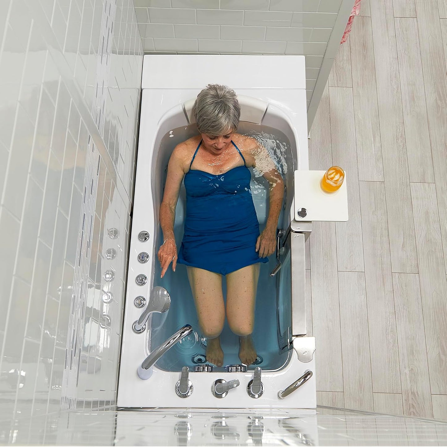 Ella Petite 28"x52" Acrylic Air and Hydro Massage Walk-In Bathtub with Left Inward Swing Door, 5 Piece Fast Fill Faucet, 2" Dual Drain