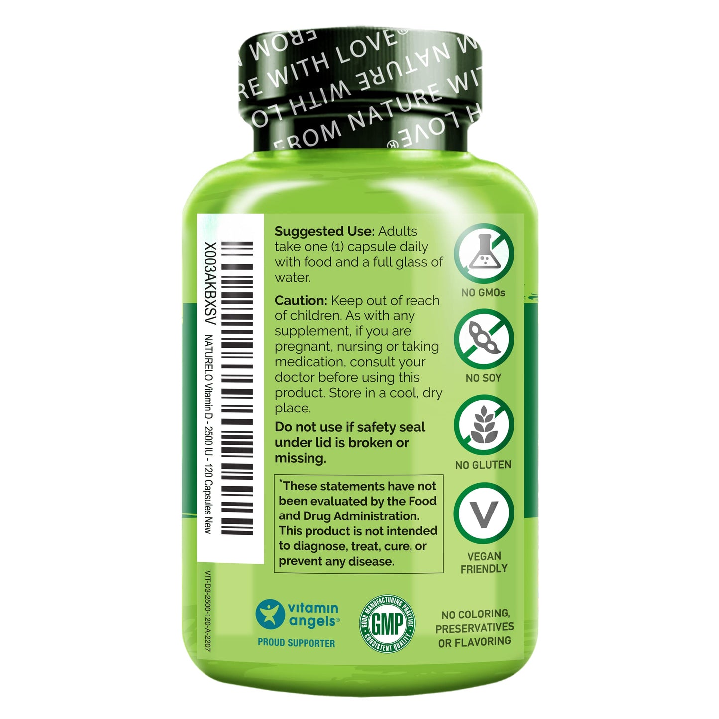 NATURELO Vitamin D - 2500 IU - Plant Based from Lichen - Natural D3 Supplement for Immune System, Bone Support, Joint Health - Vegan - Non-GMO - Gluten Free - 180 Capsules