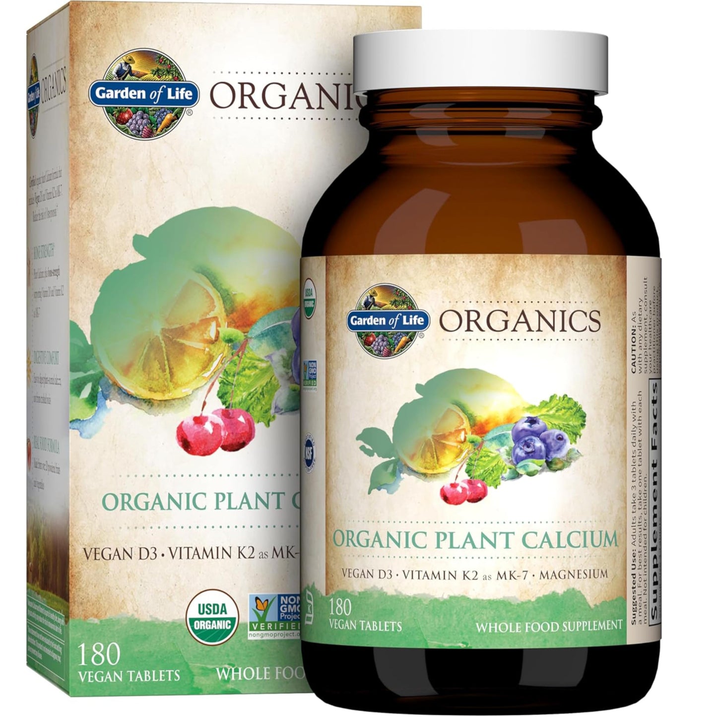 Garden of Life Organics Plant Calcium Supplement Made from Whole Foods with Magnesium, Vitamin D as D3, and Vitamin K as MK7, Gluten-Free - 60 Day Count