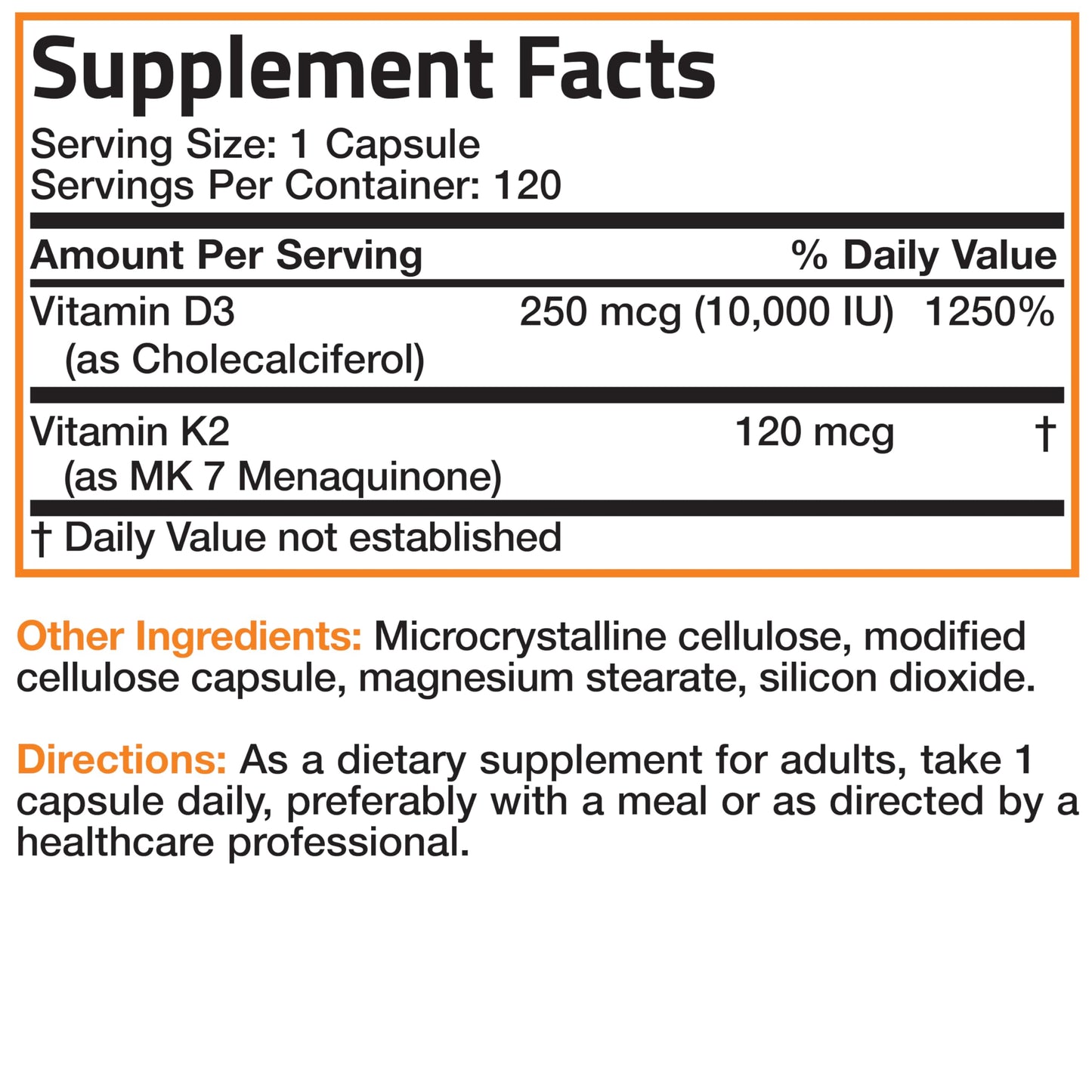 Bronson Vitamin K2 (MK7) with D3 Extra Strength Supplement Bone Health Non-GMO Formula 10,000 IU & 120 mcg MK-7 Easy to Swallow D K, 60 Capsules