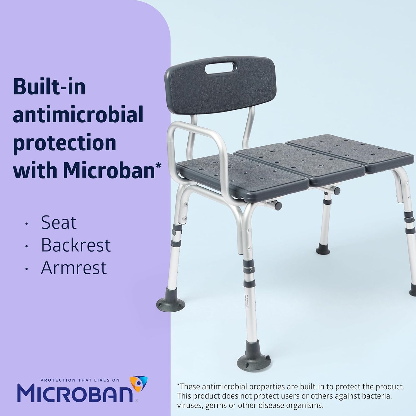 Medline Tub Transfer Bench and Shower Chair with Microban Antimicrobial Protection – Adjustable Bath Seat for Seniors