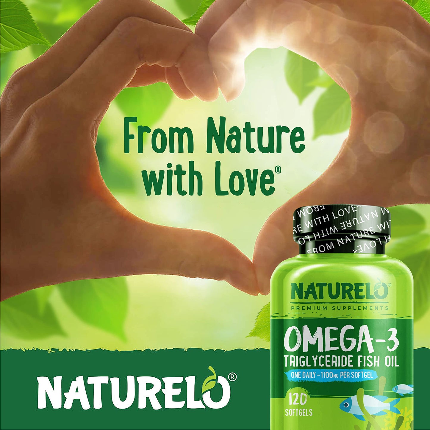 NATURELO Burpless Omega 3 Fish Oil Supplement - 1100mg Triglyceride Omega-3, EPA + DHA, Liquid Fish Oil Omega 3 for Heart, Eye, Brain, Joint Health - 120 Softgels, 4 Months Supply