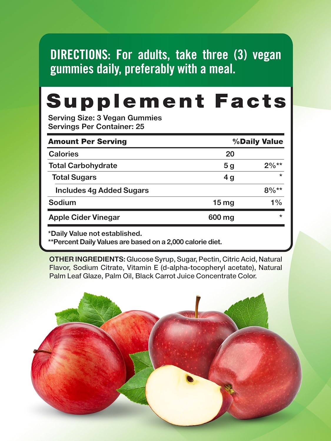Nature's Truth Apple Cider Vinegar Gummies | 600 mg | 75 Gummies | Apple Flavor | Vegan, Non-GMO, Gluten Free Supplement