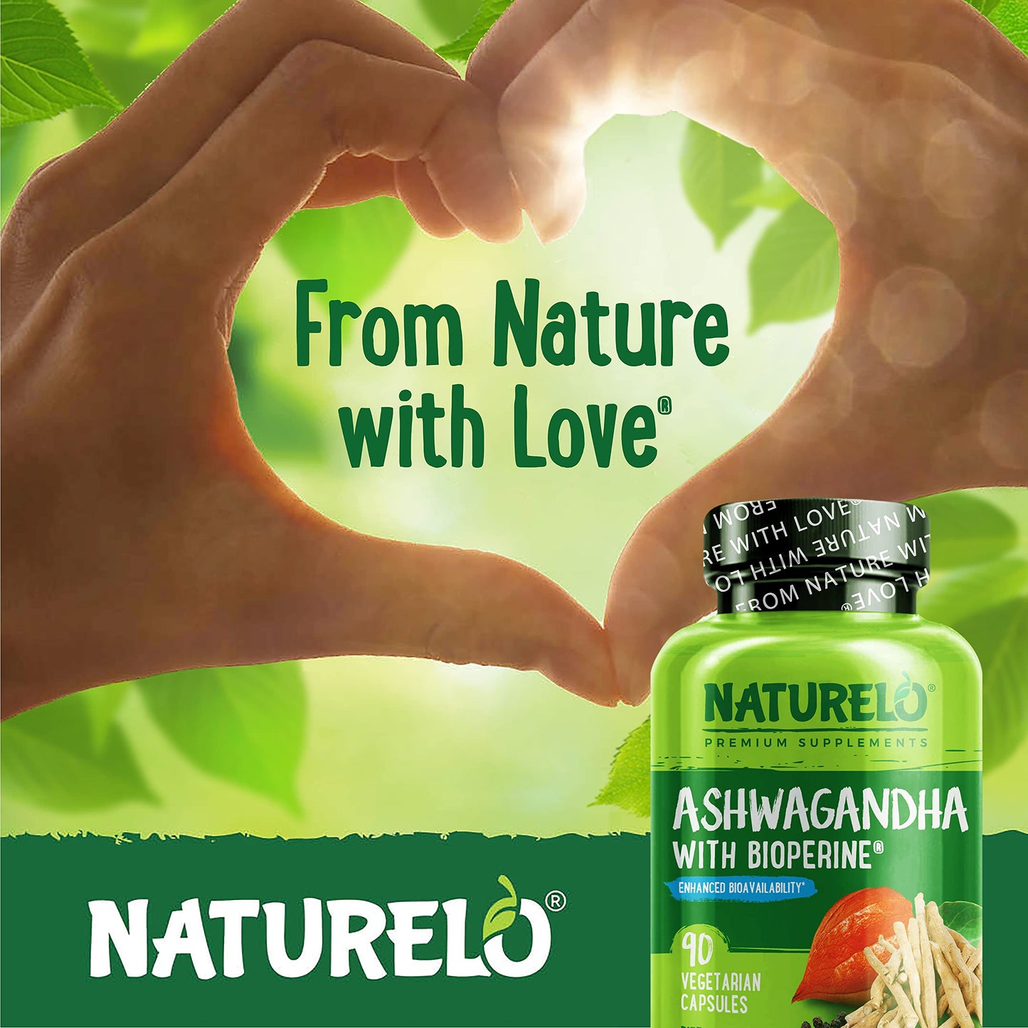 NATURELO Ashwagandha Organic Root Powder - Natural Herbs Supplement for Fatigue, Stress Relief, Mood Enhancer - with Black Pepper Extract - 90 Vegan Capsules