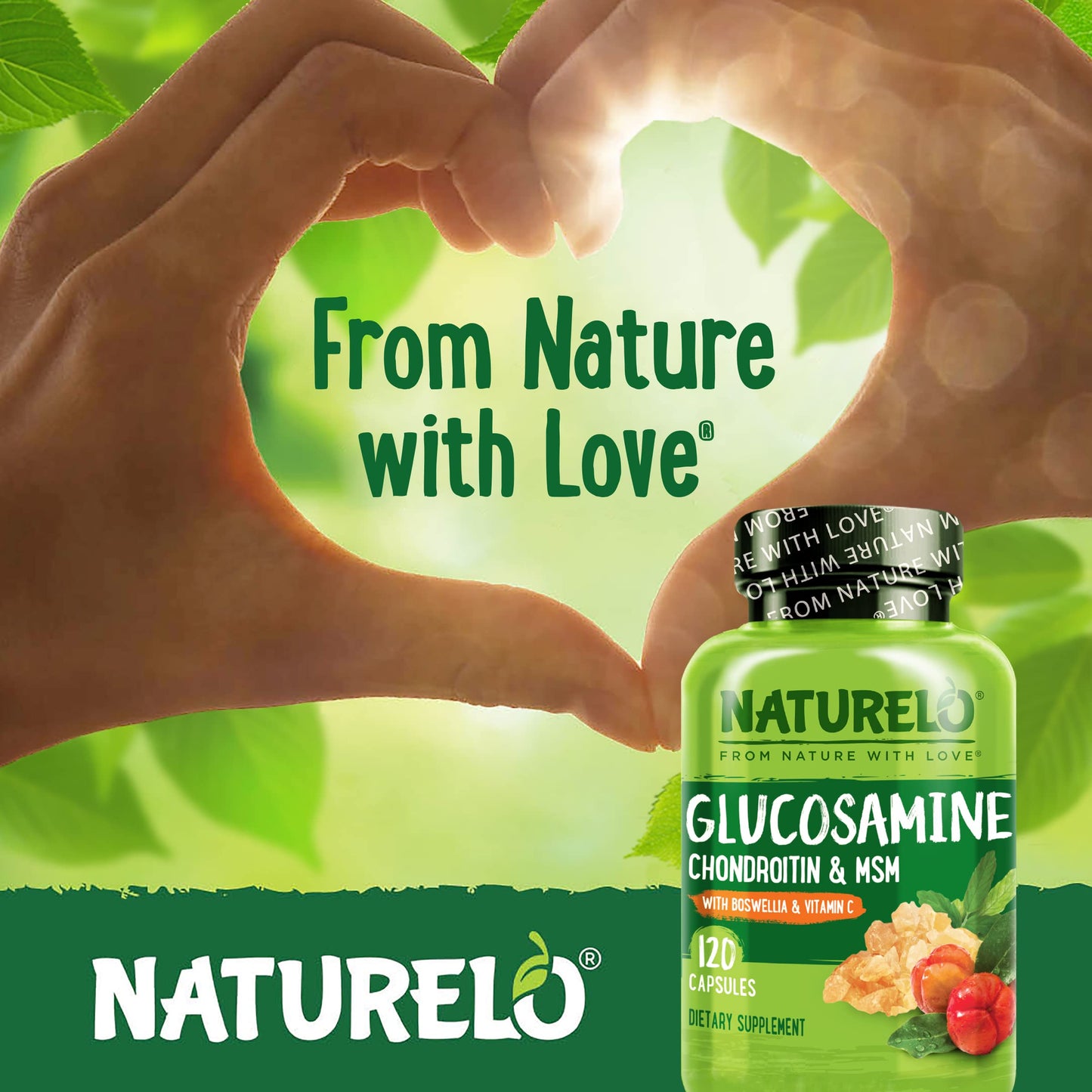 NATURELO Glucosamine Chondroitin MSM with Boswellia and Vitamin C - Supplement for Joint Comfort, Mobility, and Strength - 120 Capsules