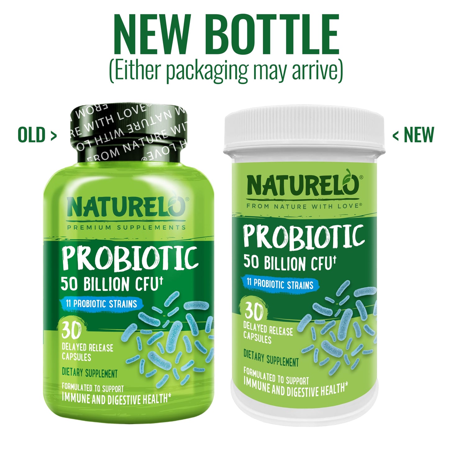 NATURELO Probiotics for Digestive Health - 50 Billion CFU, 11 Strains Daily Supplement - Boosts Immune System, Delayed Release, 60 Vegetarian Capsules