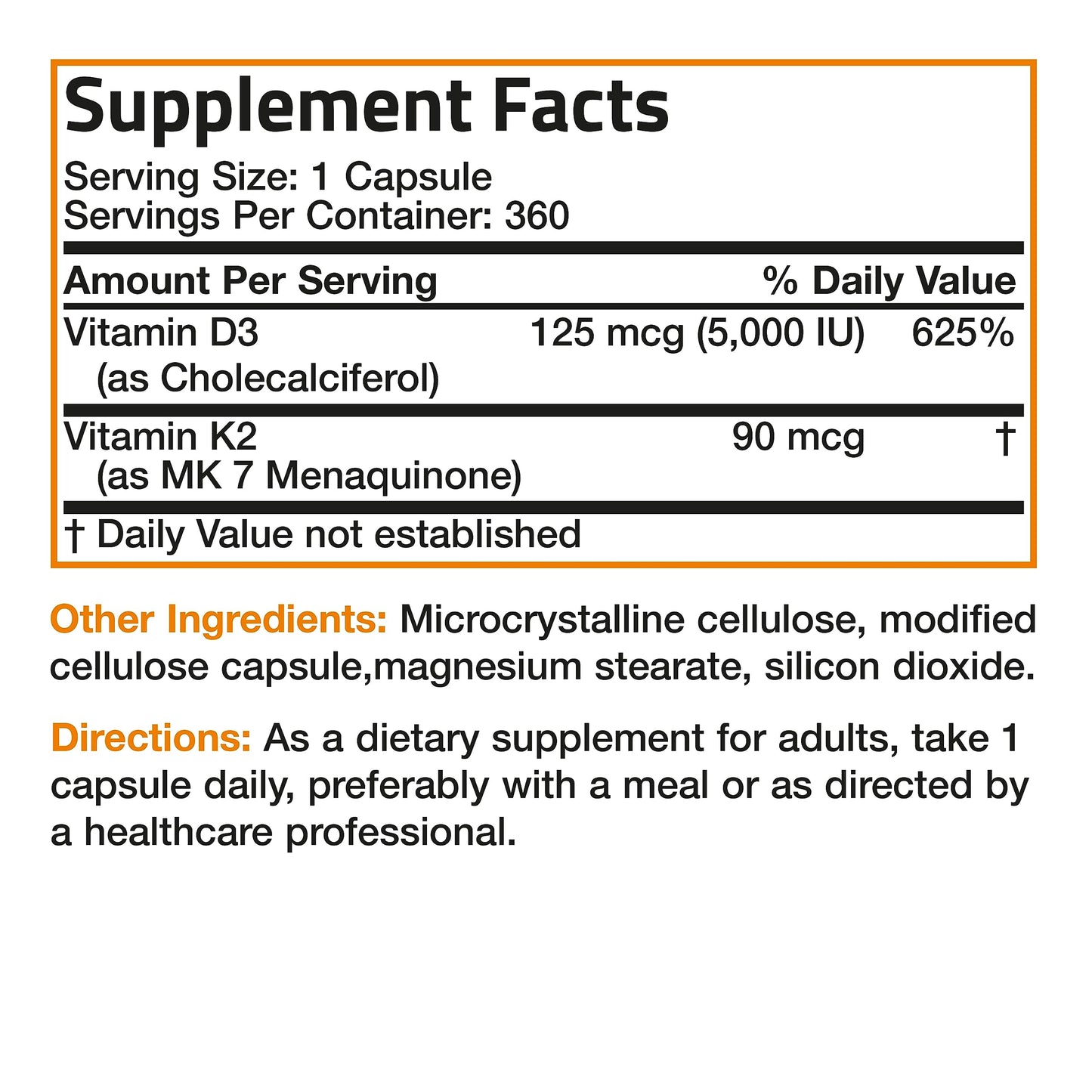Bronson Vitamin K2 (MK7) with D3 Supplement Non-GMO Formula 5000 IU Vitamin D3 & 90 mcg K2 MK-7 Easy to Swallow D & K Complex, 120 Capsules