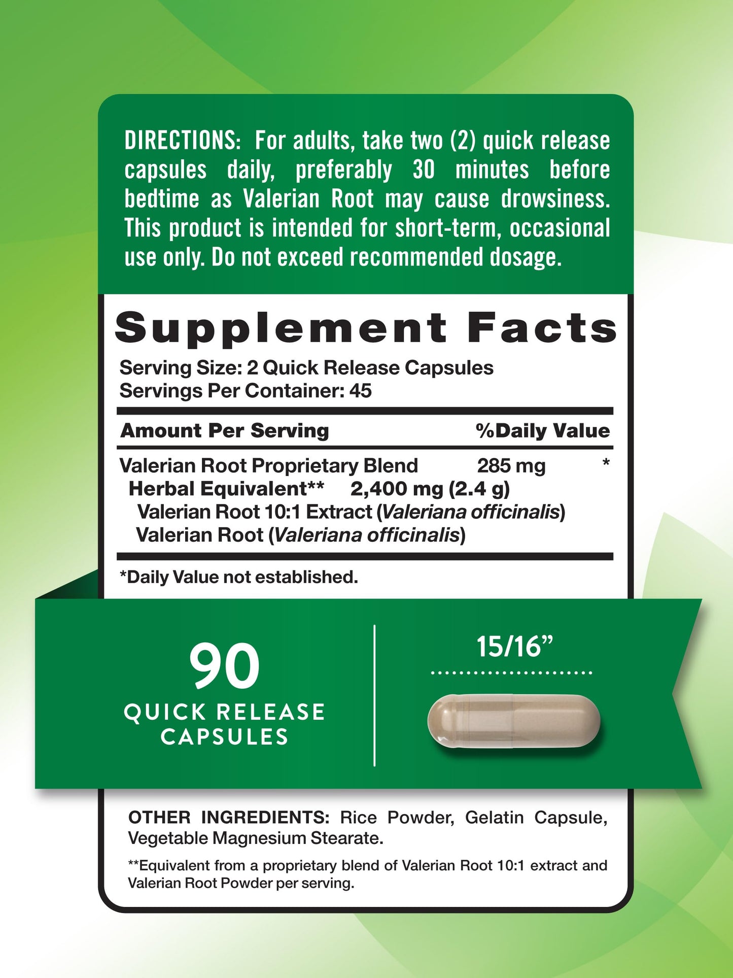 Nature's Truth Valerian Root Capsules | 2400mg | 90 Count | Non-GMO & Gluten Free Supplement