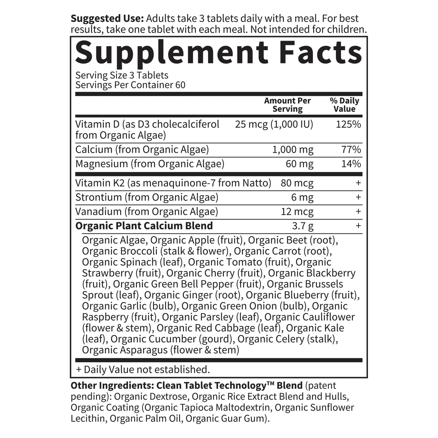 Garden of Life Organics Plant Calcium Supplement Made from Whole Foods with Magnesium, Vitamin D as D3, and Vitamin K as MK7, Gluten-Free - 60 Day Count