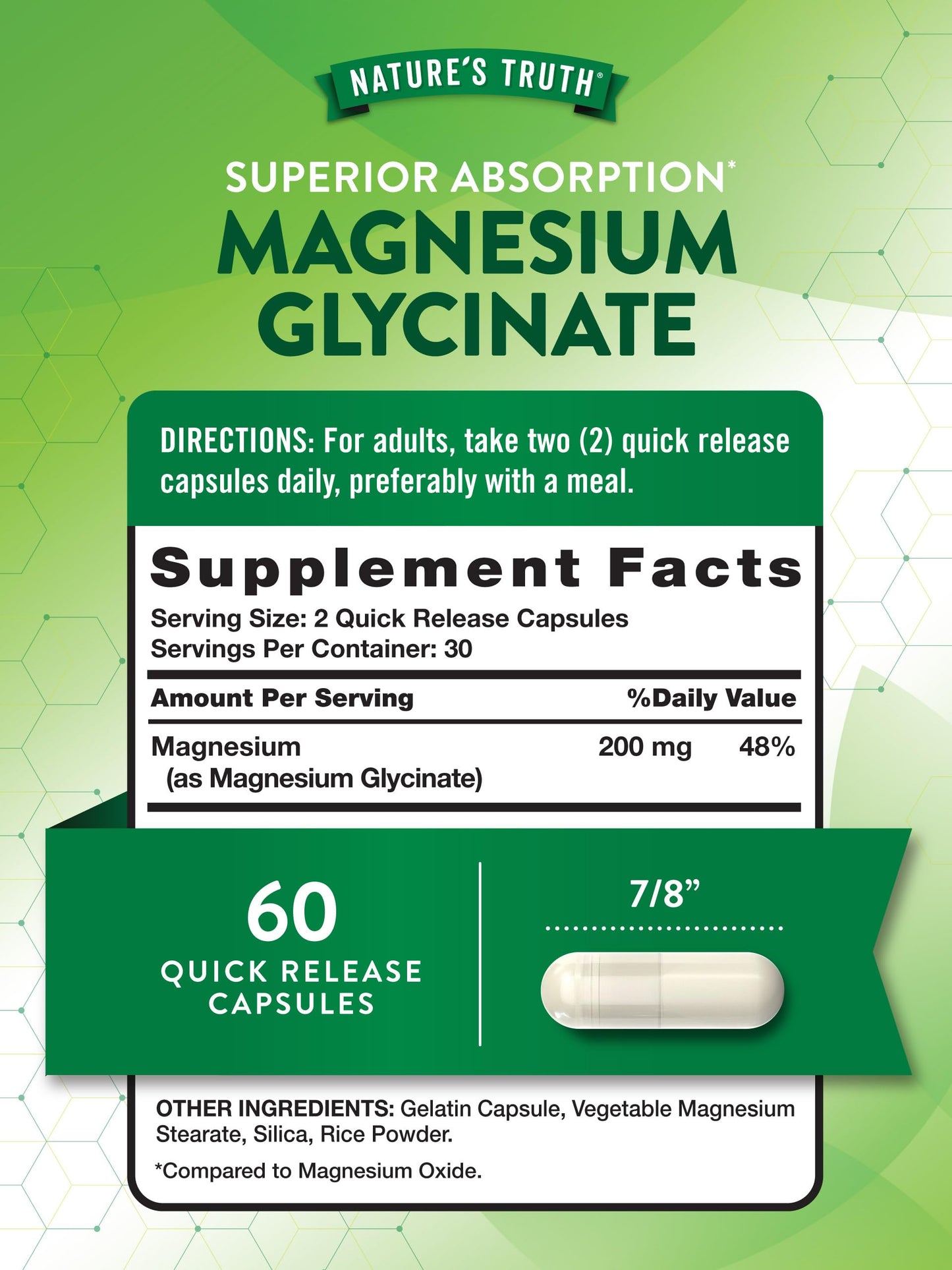 Nature's Truth Magnesium Glycinate Capsules | 200mg | 60 Count | Chelated Superior Absorption Formula | Non-GMO & Gluten Free Supplement