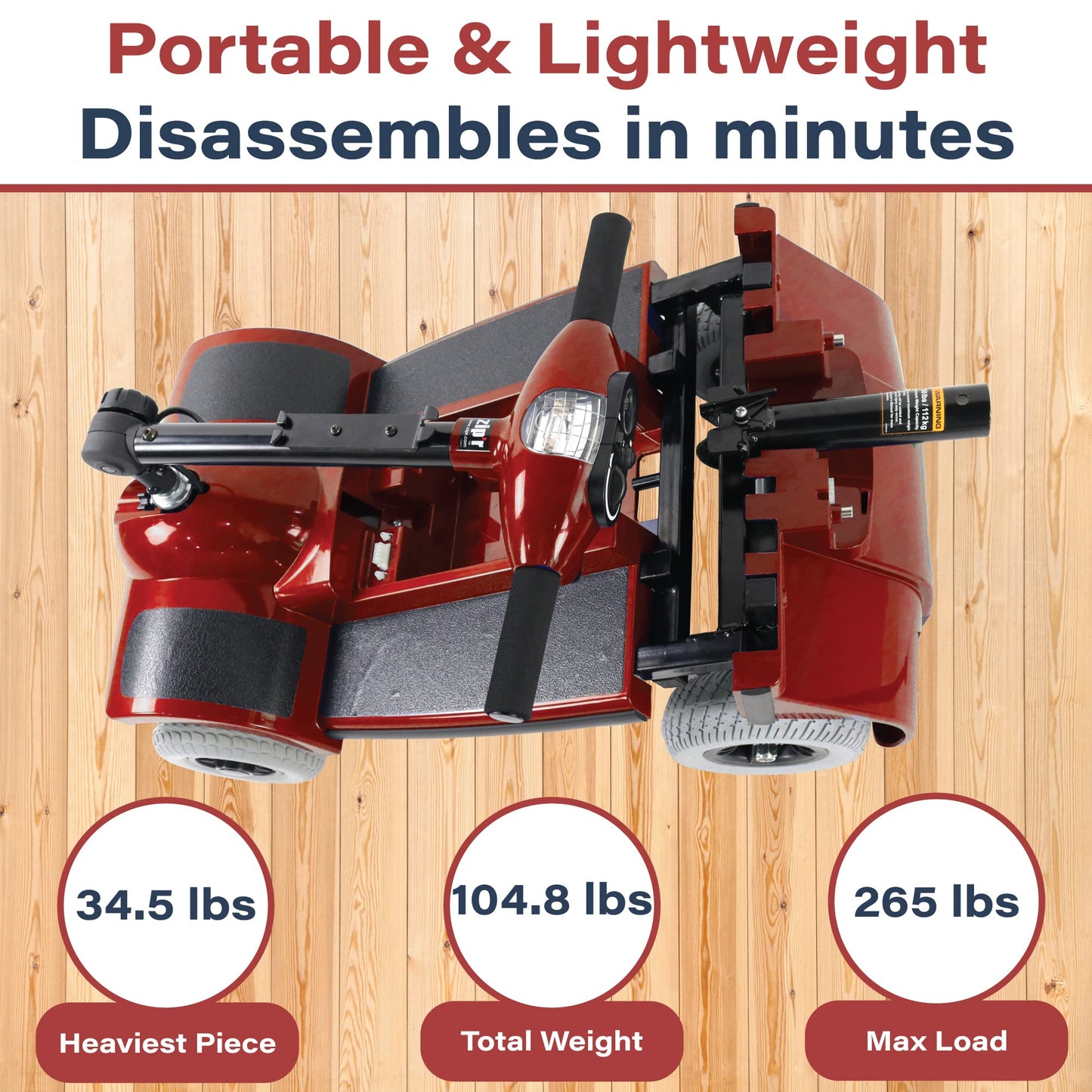 Zipr Traveler 4 Wheel Mobility Scooter - Upgraded Battery - Portable Folding Scooter - Adults, Seniors, Elderly - Charger and Metal Basket Included