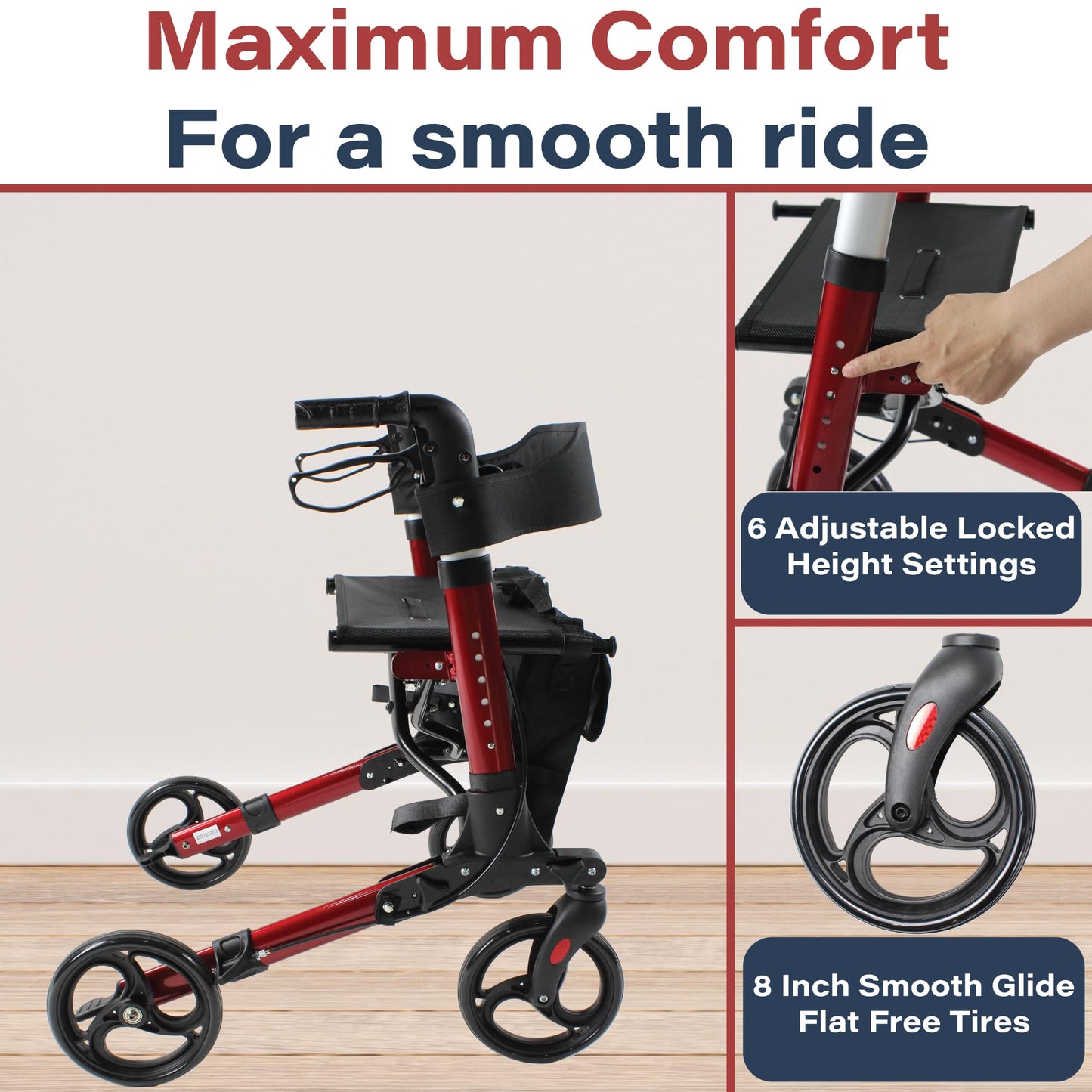 Zipr Pioneer Walker with Seat - Sturdy Walkers for Seniors - Rollator Walker with Seat & Storage - Portable Folding Walker 4 Wheel Walker for Seniors, Elderly, Adults - 300 lbs Max Weight