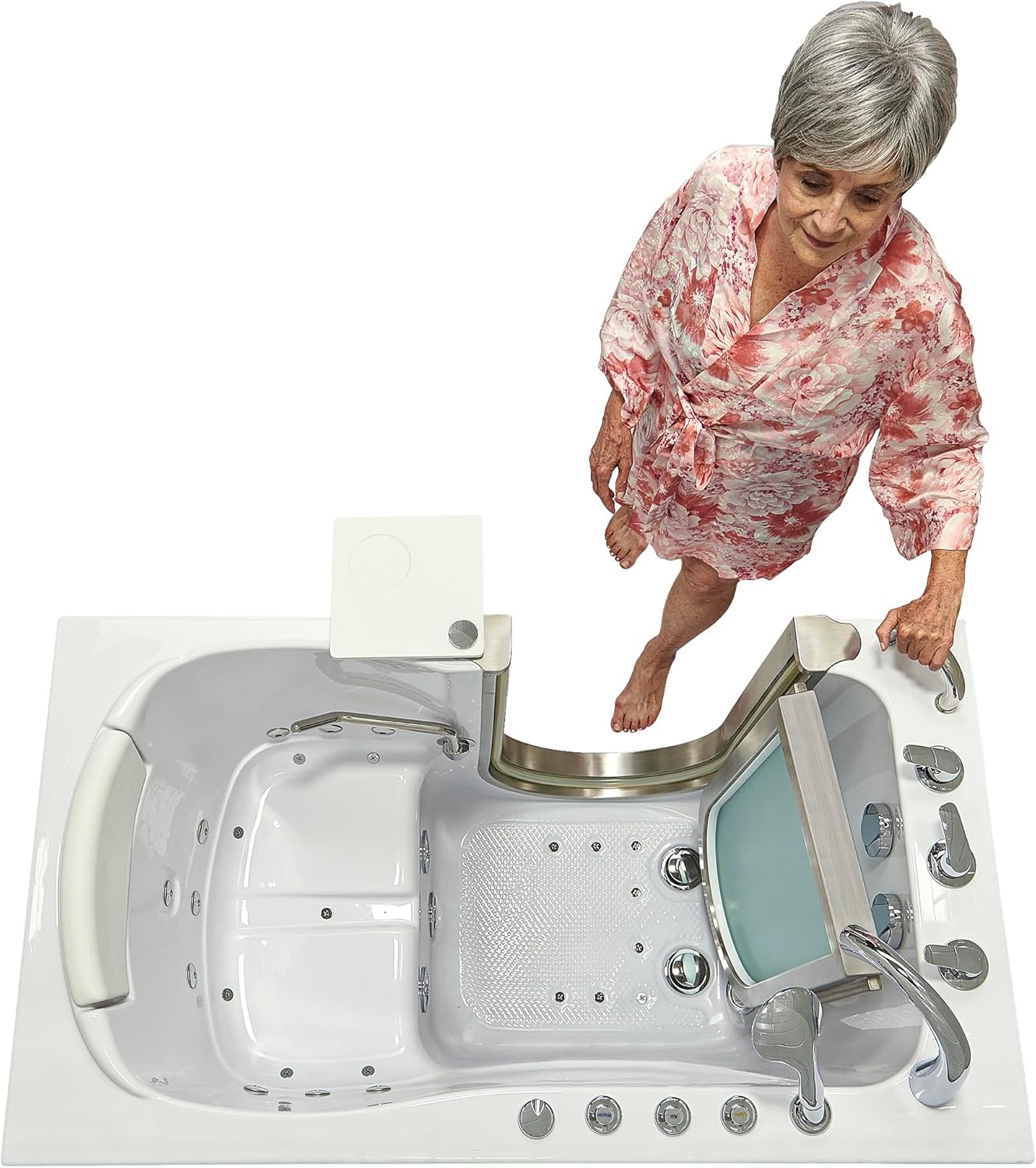 Ella Petite 28"x52" Acrylic Air and Hydro Massage Walk-In Bathtub with Left Inward Swing Door, 5 Piece Fast Fill Faucet, 2" Dual Drain