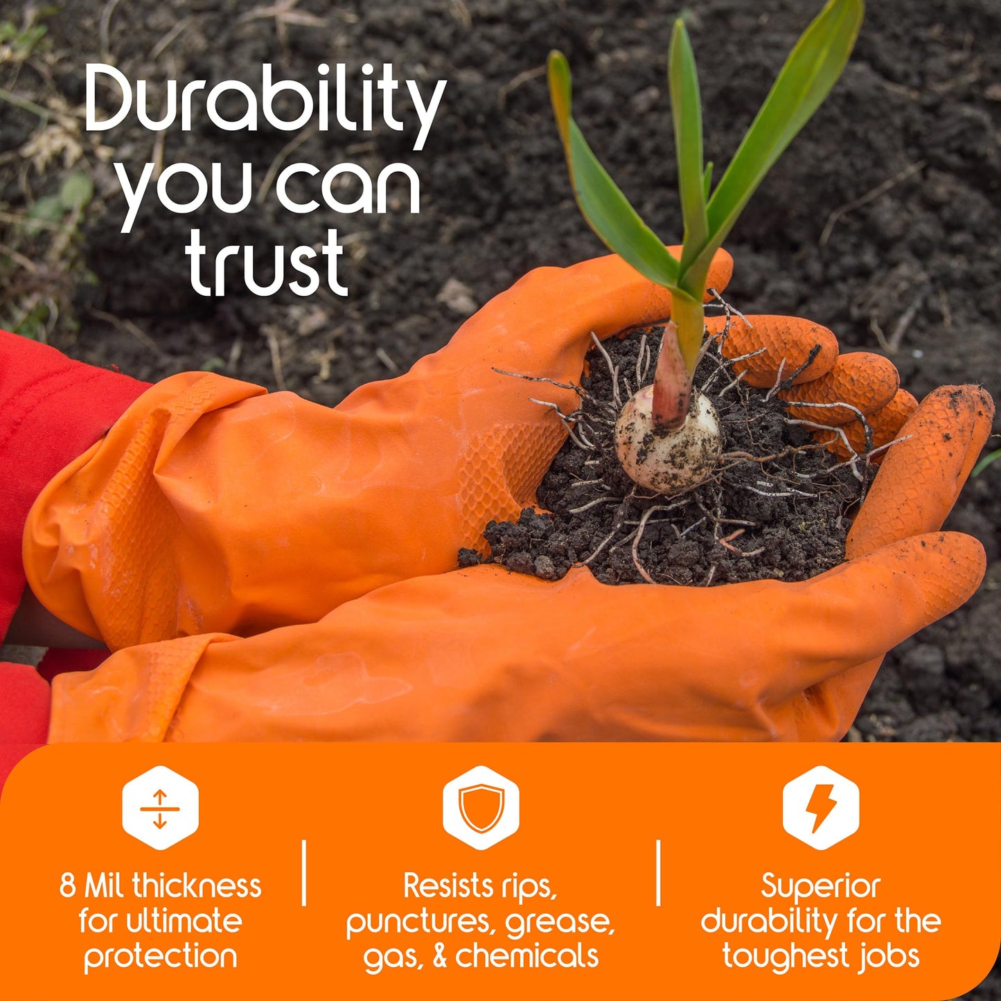 Inspire Heavy Duty Orange Nitrile Disposable Gloves | ULTRA 8 Mil Diamond Textured Grip | Industrial Mechanic Food