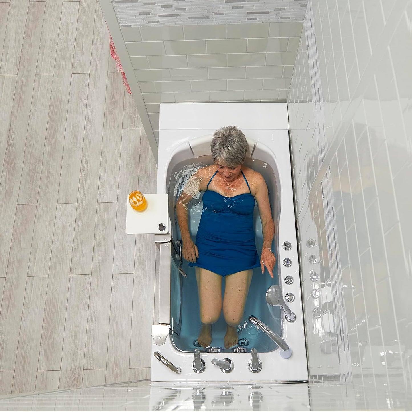 Ella Petite 28"x52" Acrylic Air and Hydro Massage Walk-In Bathtub with Right Inward Swing Door, 5 Piece Fast Fill Faucet, 2" Dual Drain