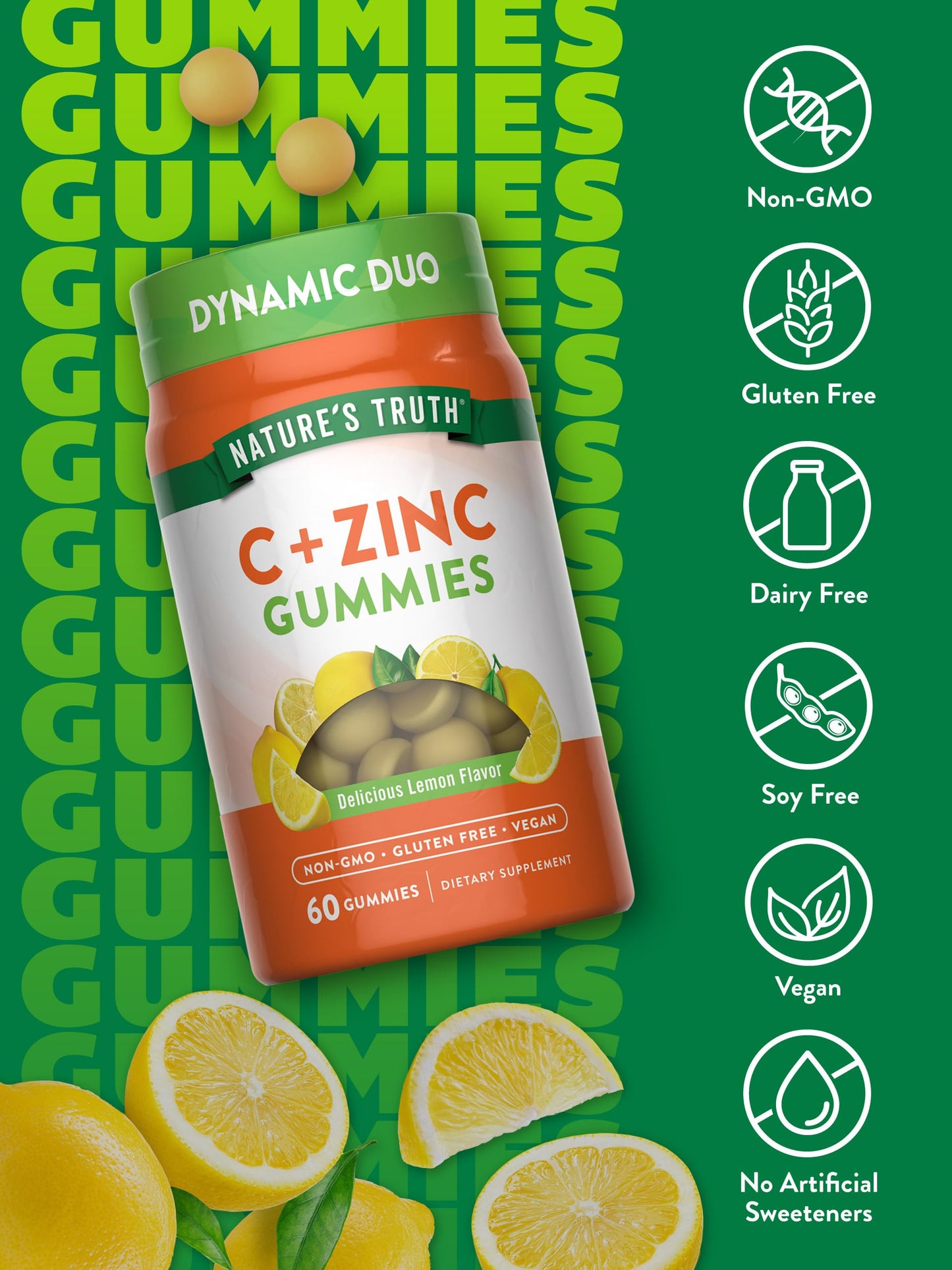 Nature's Truth Vitamin C Gummies with Zinc for Adults | 60 count | Immune Support | Vegan, Non GMO & Gluten Free Supplement