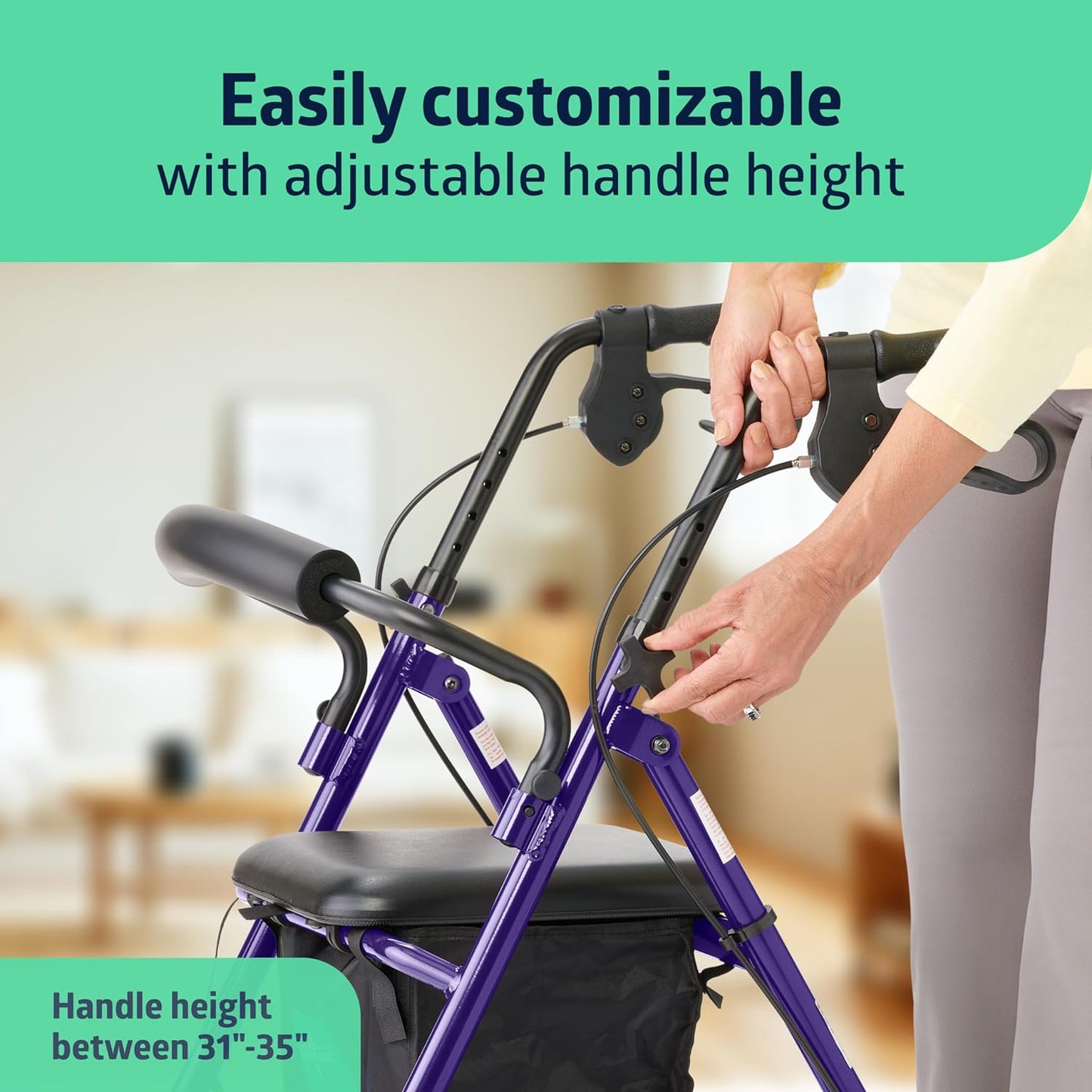 Medline Aluminum Rollator Walker with Seat – Lightweight, Foldable & Comfortable Mobility Aid