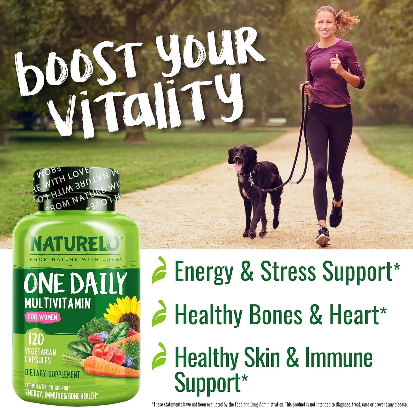 NATURELO One Daily Multivitamin for Women - Energy Support - Whole Food Supplement to Nourish Hair, Skin, Nails - Non-GMO - No Soy - Gluten Free - 60 Capsules - 2 Month Supply