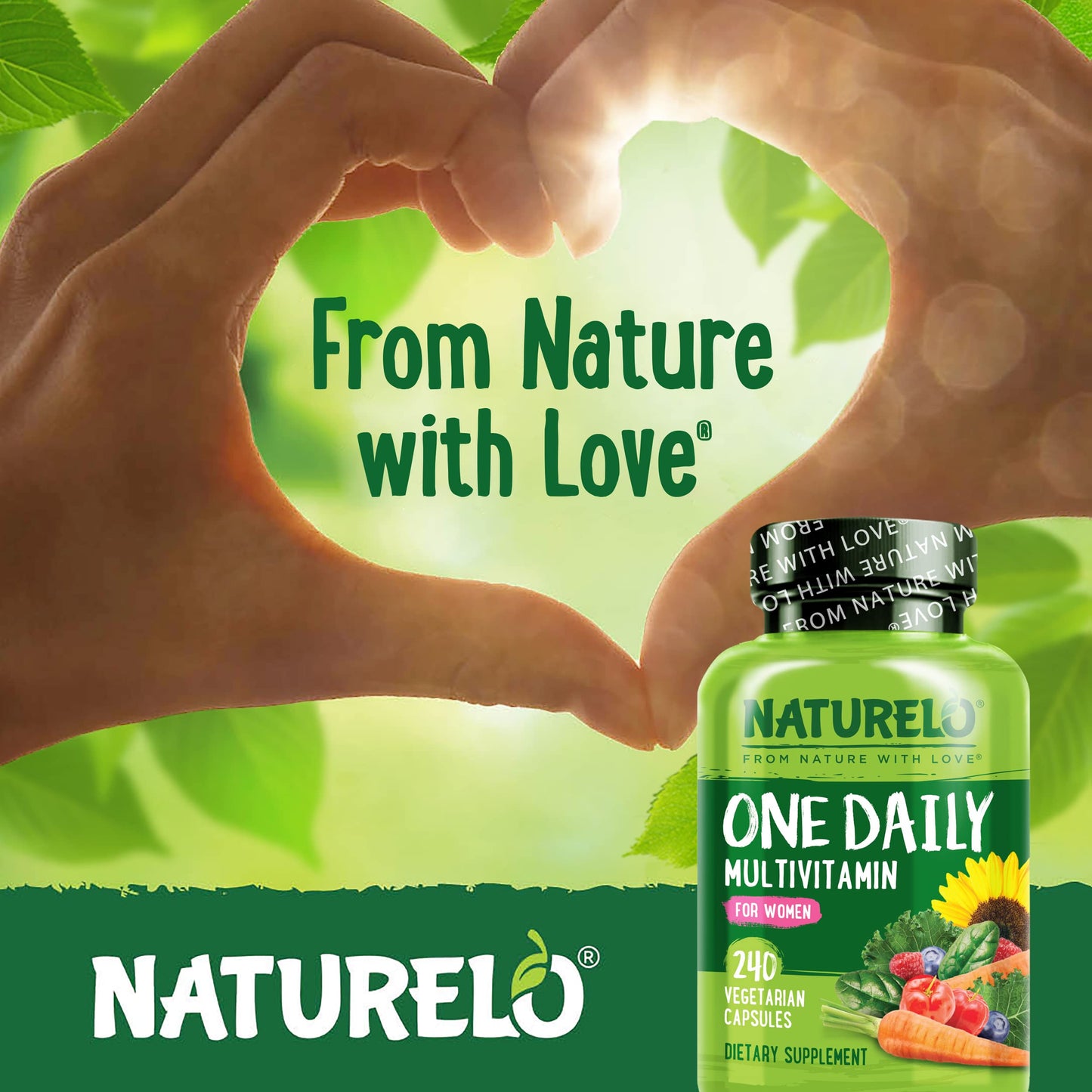 NATURELO One Daily Multivitamin for Women - Energy Support - Whole Food Supplement to Nourish Hair, Skin, Nails - Non-GMO - No Soy - Gluten Free - 60 Capsules - 2 Month Supply