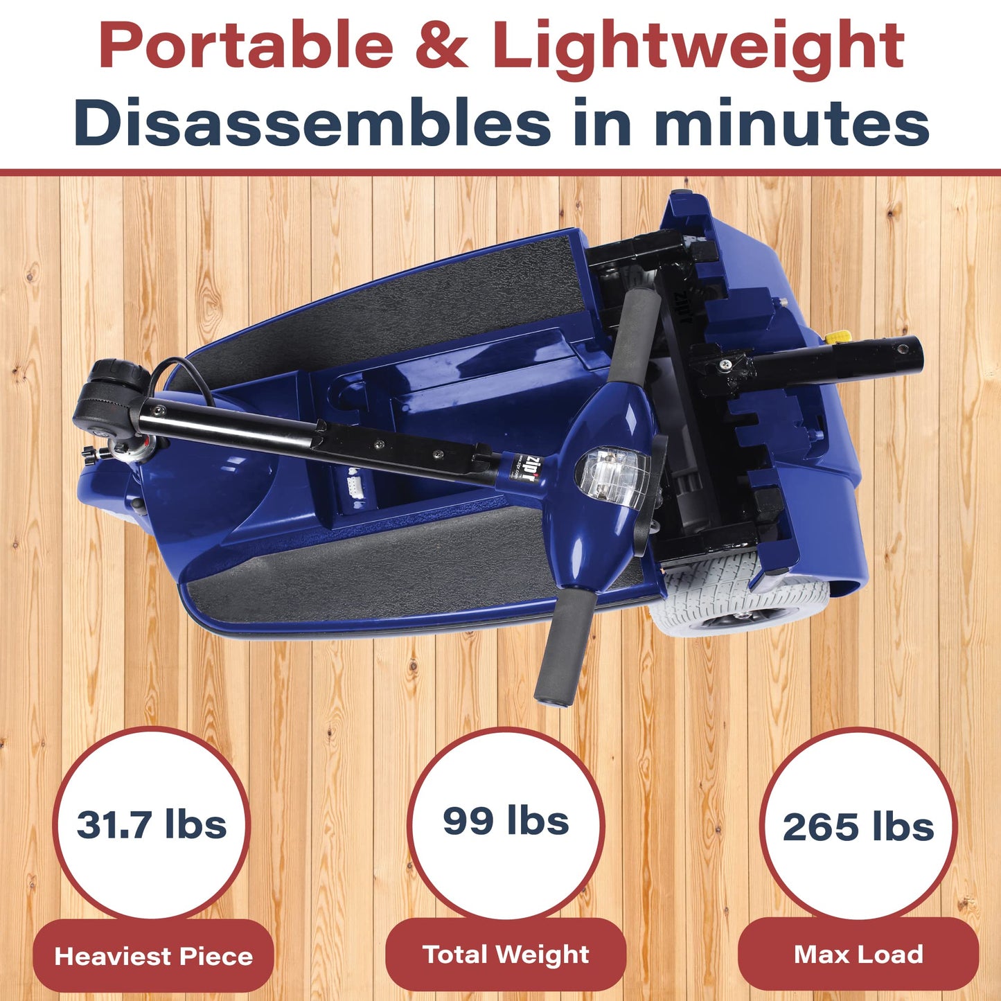 Zipr 3 Wheel Mobility Scooter - Electric Powered Mobile Wheelchair Medical Aid - Folding Portable Compact for Travel, Seniors, Adults and Handicapped - Long Range Battery with Charger Basket Included