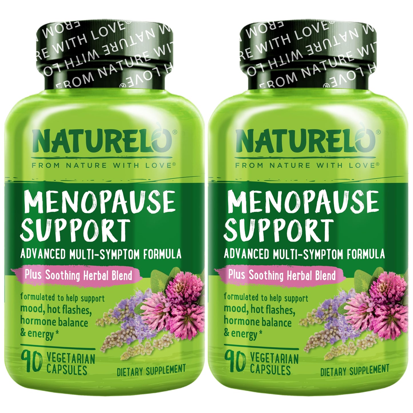 NATURELO Menopause Supplements for Women, Herbal Blend with Black Cohosh for Menopause Hot Flashes Advanced Estrogen Multi-Symptom Formula 90 Capsules