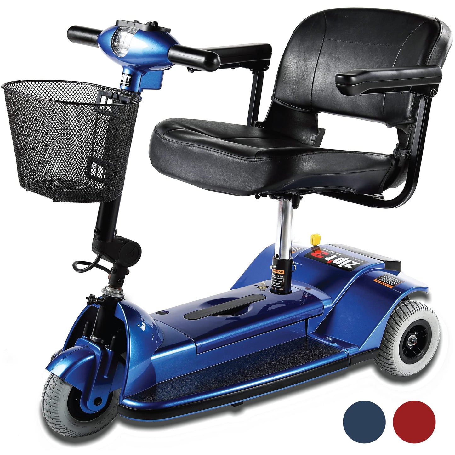 Zipr 3 Wheel Mobility Scooter - Electric Powered Mobile Wheelchair Medical Aid - Folding Portable Compact for Travel, Seniors, Adults and Handicapped - Long Range Battery with Charger Basket Included