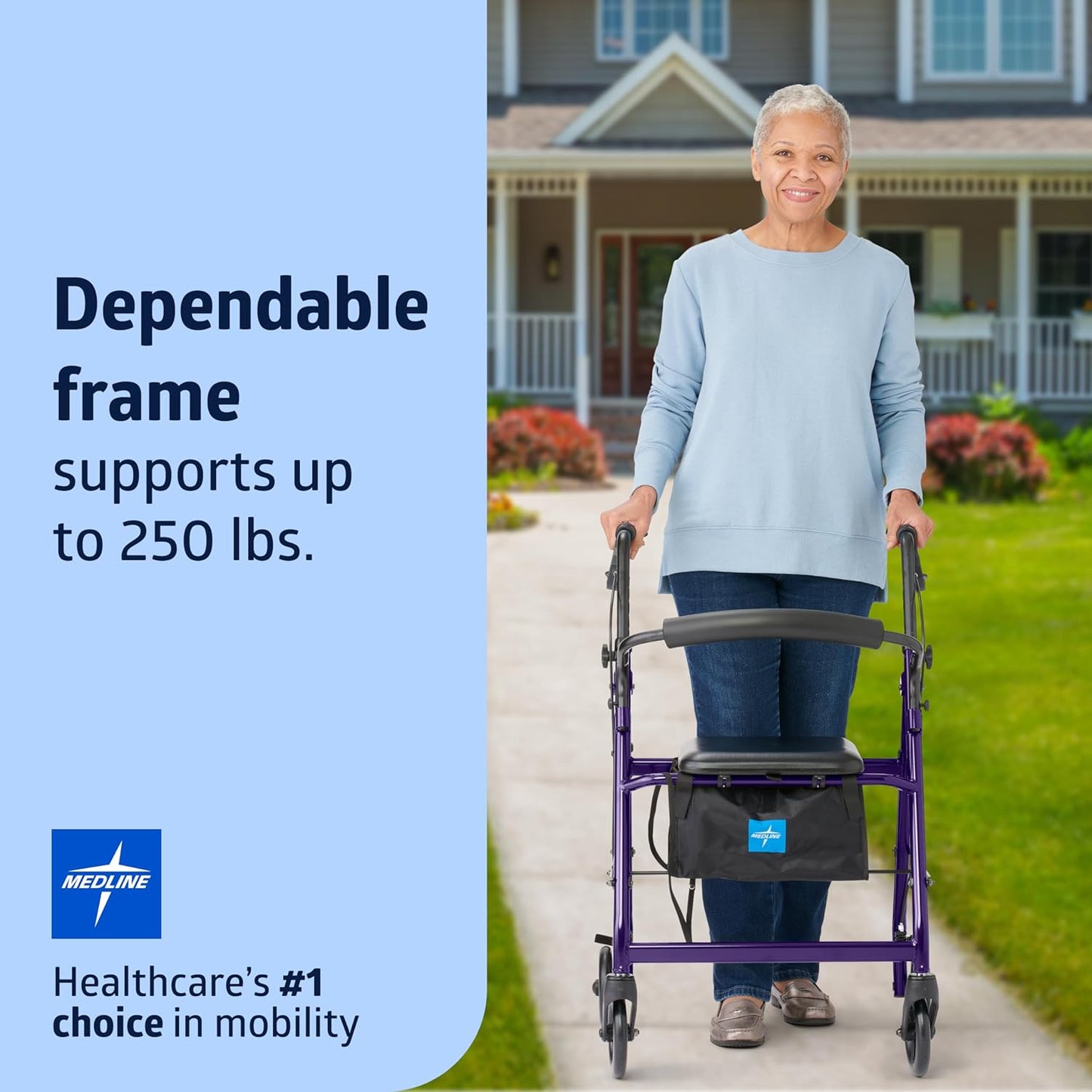 Medline Aluminum Rollator Walker with Seat – Lightweight, Foldable & Comfortable Mobility Aid