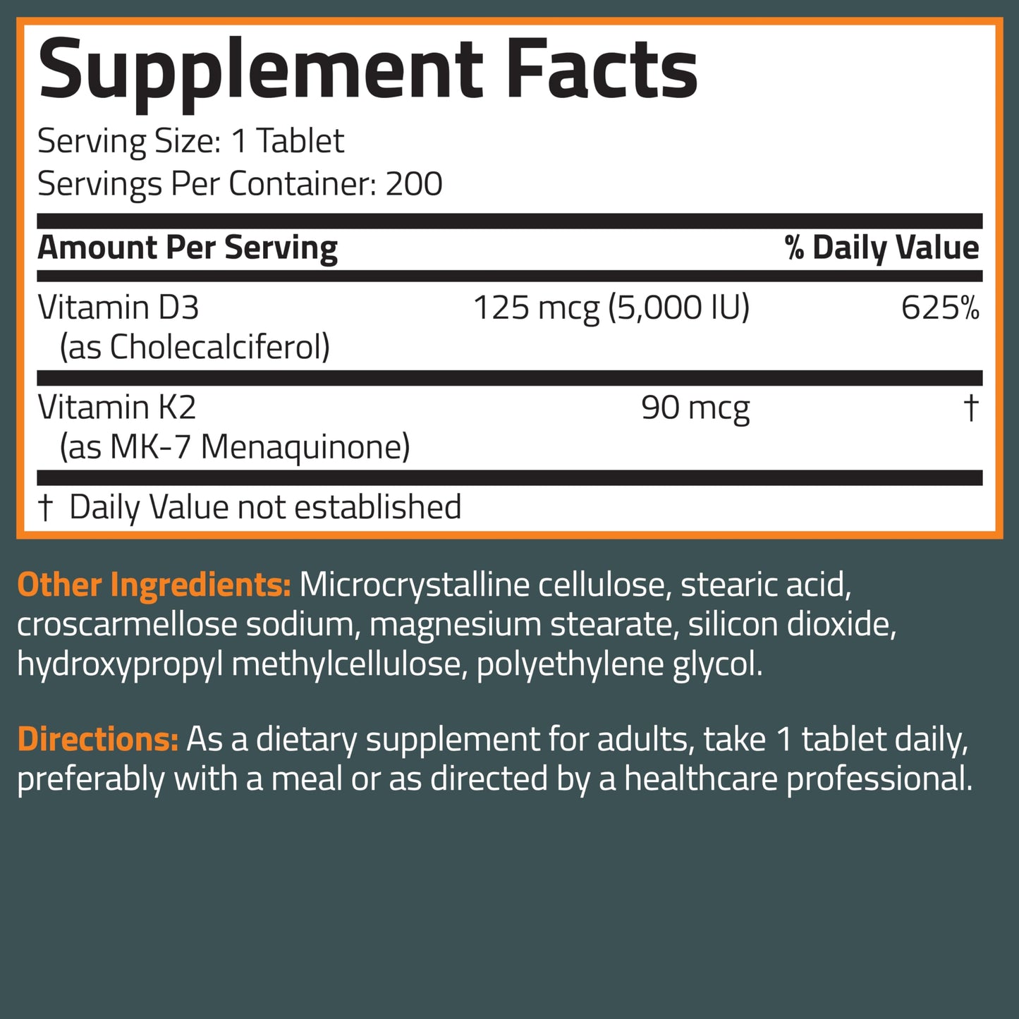 Bronson Vitamin K2 D3 (MK7) Supplement Non-GMO Formula Vitamin D3 5000IU (125 mcg) & 90 mcg K2 MK-7, Easy to Swallow D & K Complex, 120 Tablets