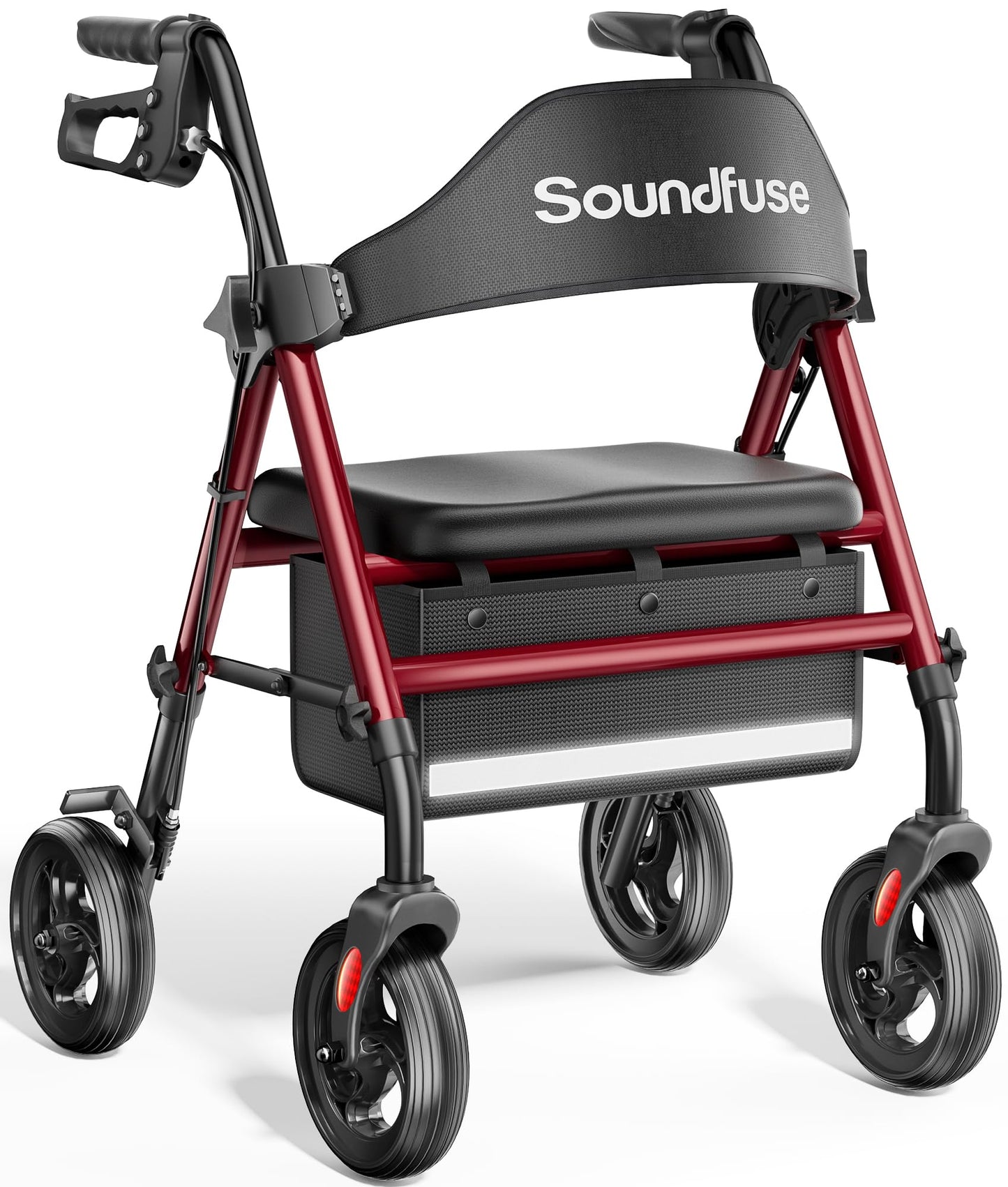 Rollator Walkers with Seat for Seniors, Foldable 8" Big Wheels All Terrain Rolling Walker, Handles and Ergonomic Seat Height Adjustable, 350 lb, FSA HSA Eligible