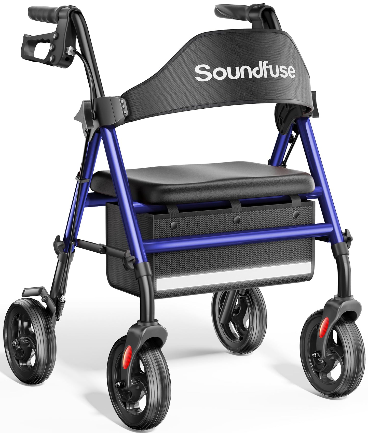 Rollator Walkers with Seat for Seniors, Foldable 8" Big Wheels All Terrain Rolling Walker, Handles and Ergonomic Seat Height Adjustable, 350 lb, FSA HSA Eligible