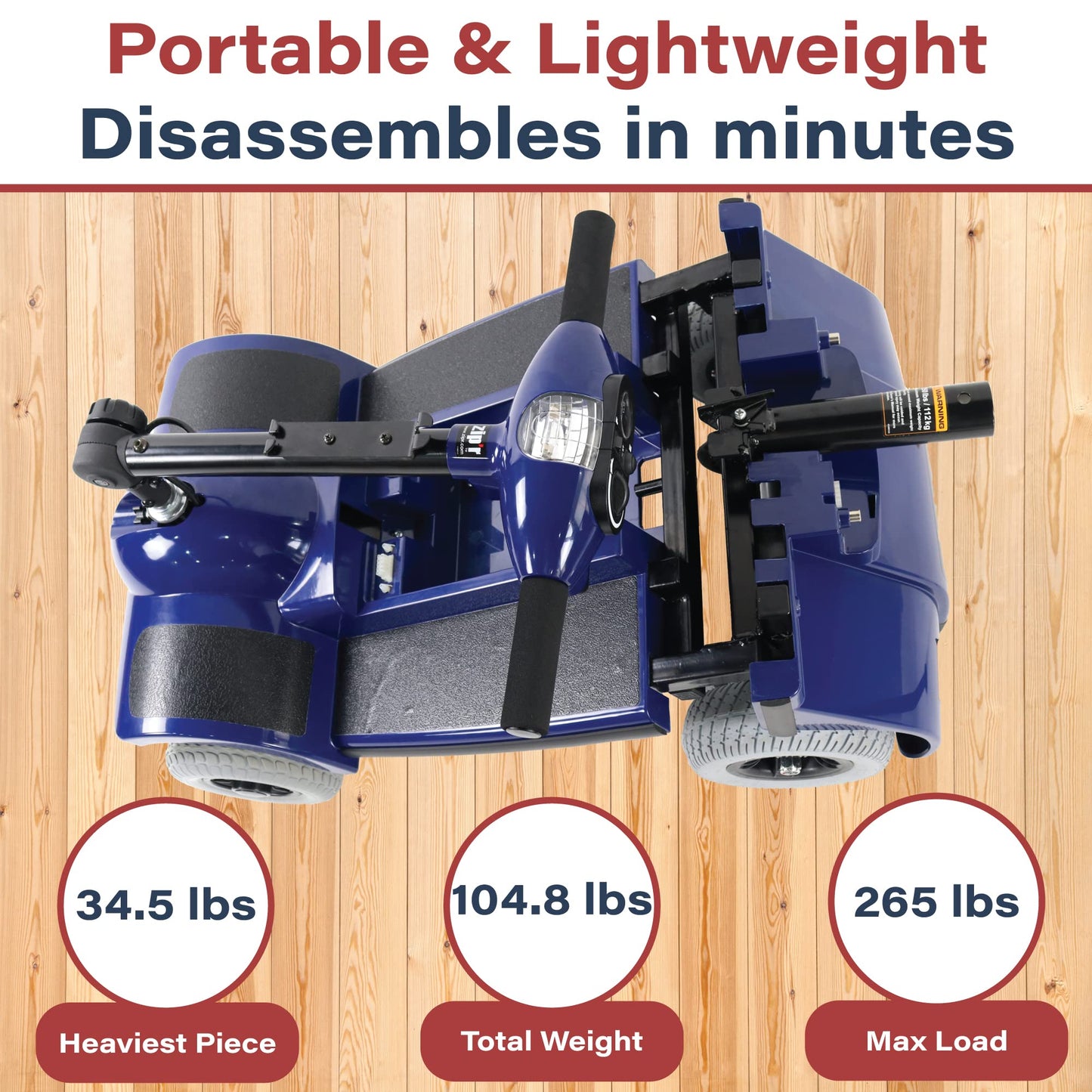 Zipr Traveler 4 Wheel Mobility Scooter - Upgraded Battery - Portable Folding Scooter - Adults, Seniors, Elderly - Charger and Metal Basket Included