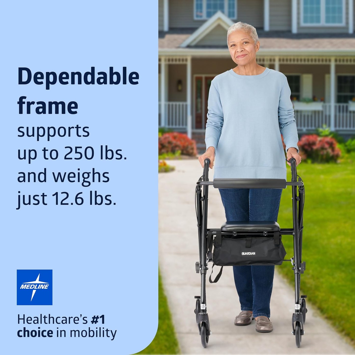 Medline Superlight Folding Aluminum Mobility Rollator Walker – Lightweight, Adjustable & Foldable for Seniors