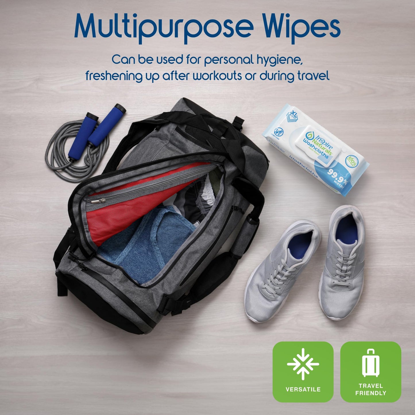 Inspire Naturals 99.9% Water Based Wet Wipes For Adults | Plastic Free Adult Wipe Extra Large Unscented | Disposable Washcloths For Elderly Incontinence, Bathing and Body (160 Ct)