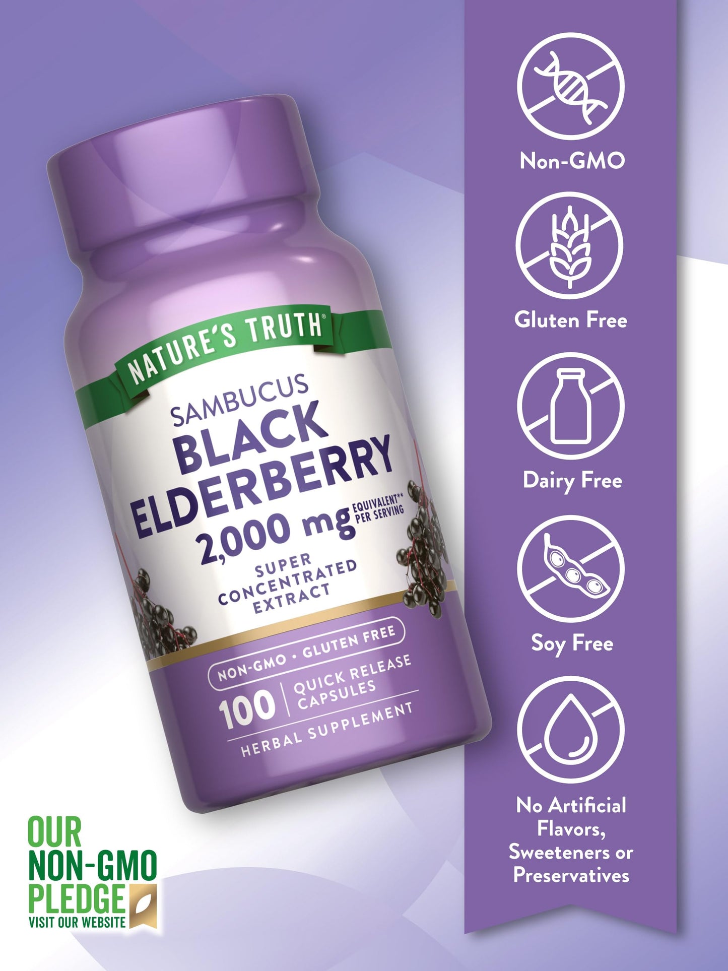 Nature's Truth Black Elderberry Capsules | 100 Count | Super Concentrated Sambucus Extract | Non-GMO and Gluten Free Supplement