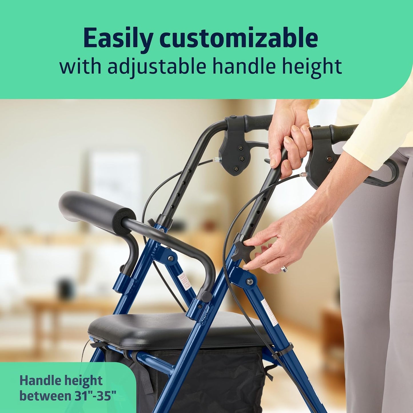 Medline Aluminum Rollator Walker with Seat – Lightweight, Foldable & Comfortable Mobility Aid