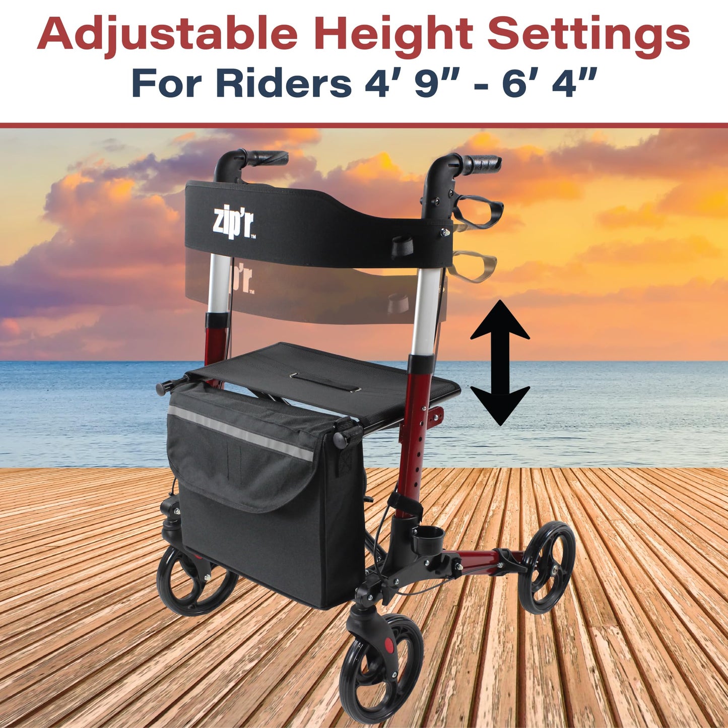 Zipr Pioneer Walker with Seat - Sturdy Walkers for Seniors - Rollator Walker with Seat & Storage - Portable Folding Walker 4 Wheel Walker for Seniors, Elderly, Adults - 300 lbs Max Weight