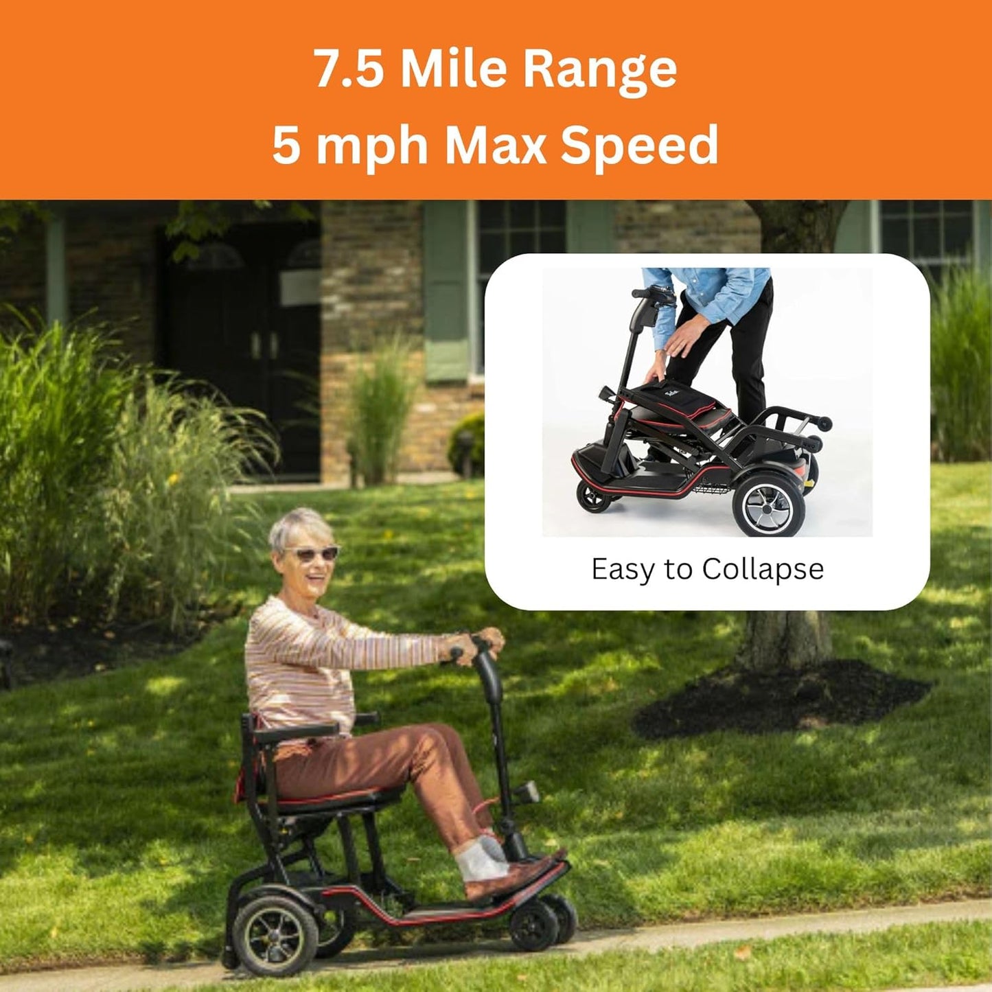 FeatherMobility - Black 4 Wheel Mobility Scooter 37 lb Frame - Long Range Battery, Compact Fold for Travel, with Arm Rests, and Basket - 265 lb Capacity