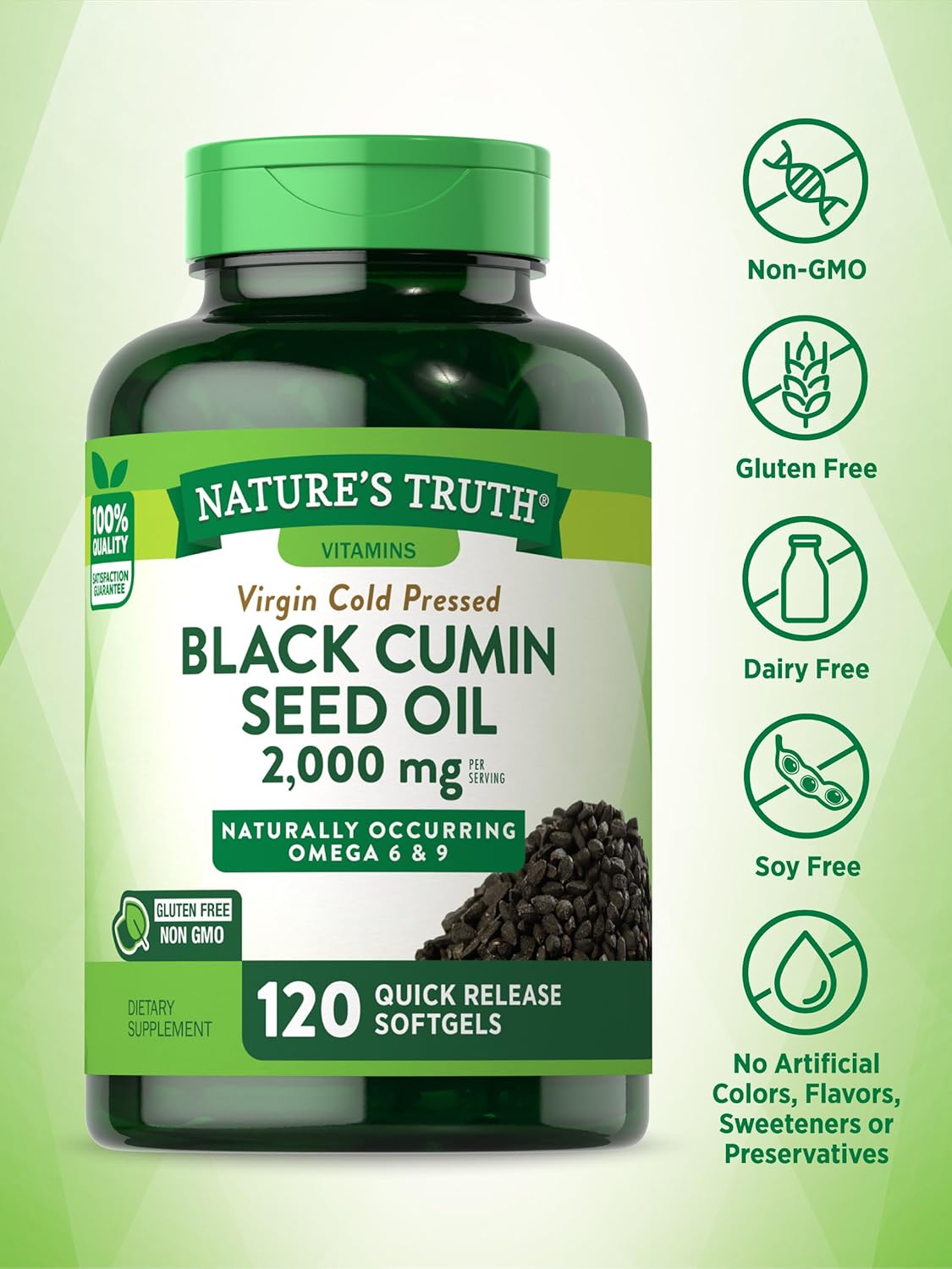 Nature's Truth Black Seed Oil Pills | 2,000mg | 120 Softgels | Virgin Cold Pressed Cumin | Non-GMO and Gluten Free Supplement