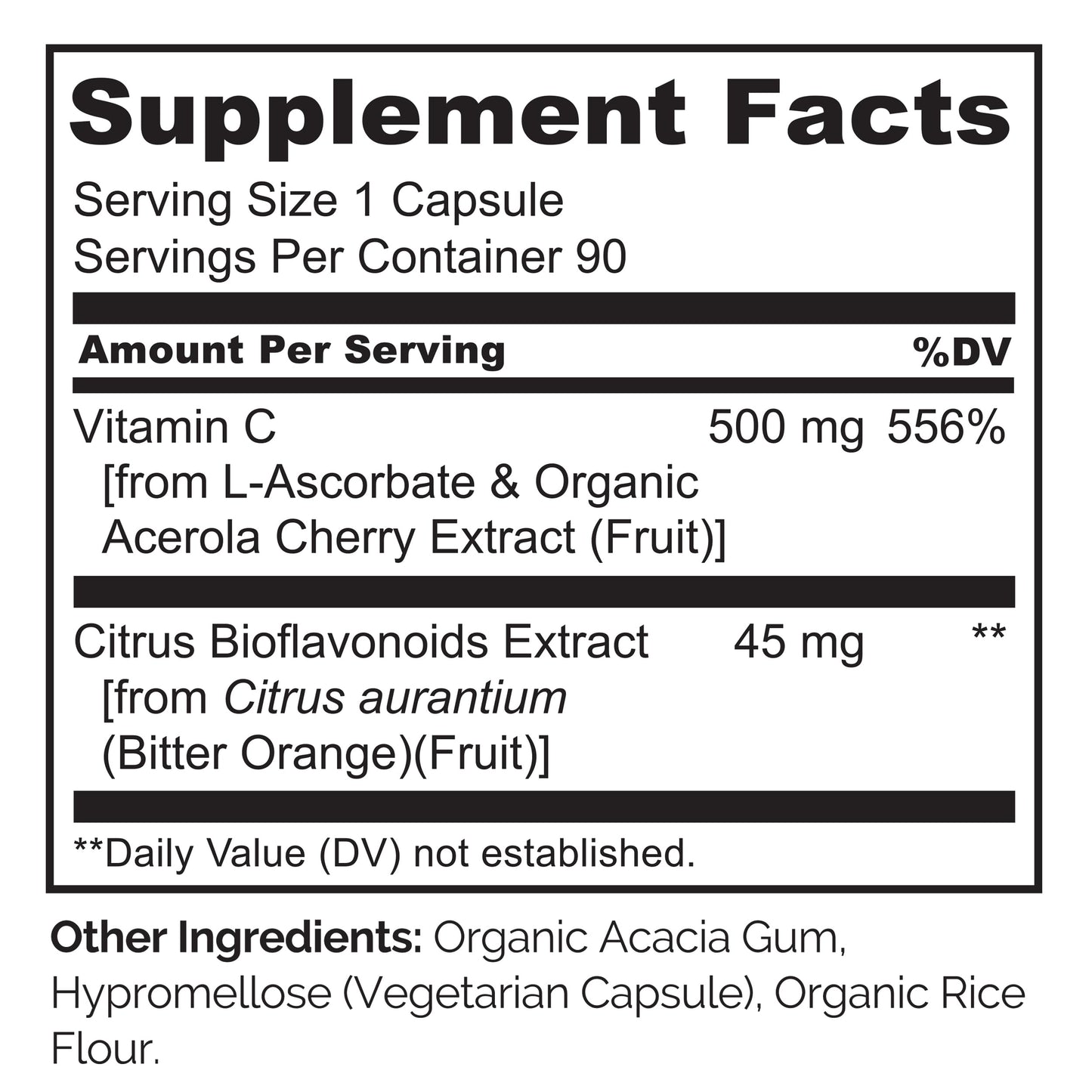 NATURELO Vitamin C with Organic Acerola Cherry Extract and Citrus Bioflavonoids - Vegan Supplement - Immune Support - 500 mg VIT C per Cap - Non-GMO - 90 Capsules