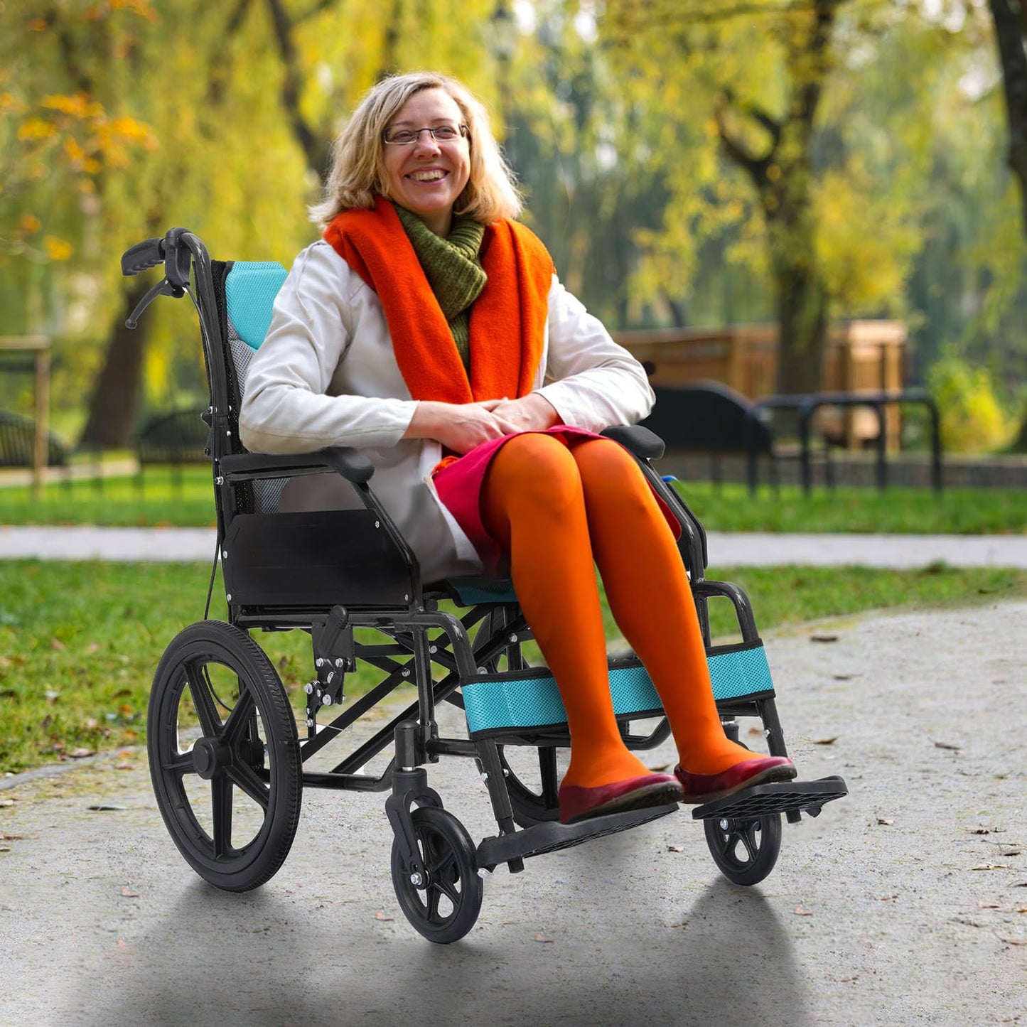 Wheelchair with Handbrakes, Swing-Away Footrests, 17.5" Wide Seat, 15" Rear Wheels, Lightweight Transport Chair for Easy Transfer, Travel, Compact Storage, 250lbs Capacity, Black Frame