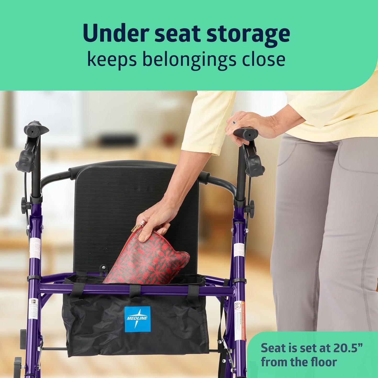 Medline Aluminum Rollator Walker with Seat – Lightweight, Foldable & Comfortable Mobility Aid